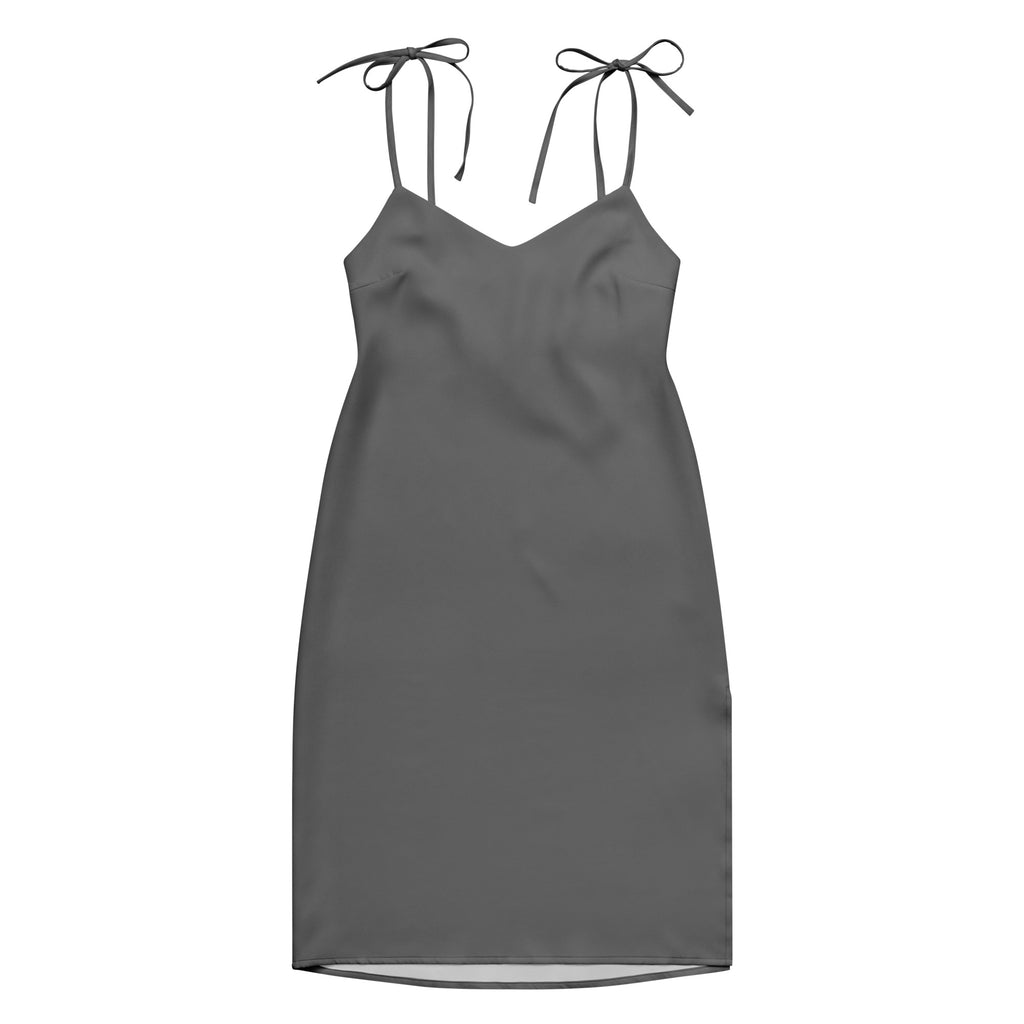 Women's Gray Slip Dress - Midi Dress With Adjustable Tie Straps & Built In Bra 