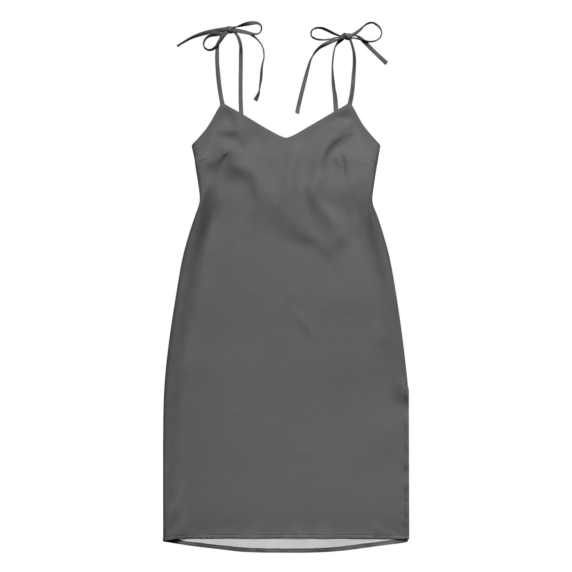 Women's Gray Slip Dress - Midi Dress With Adjustable Tie Straps & Built In Bra 