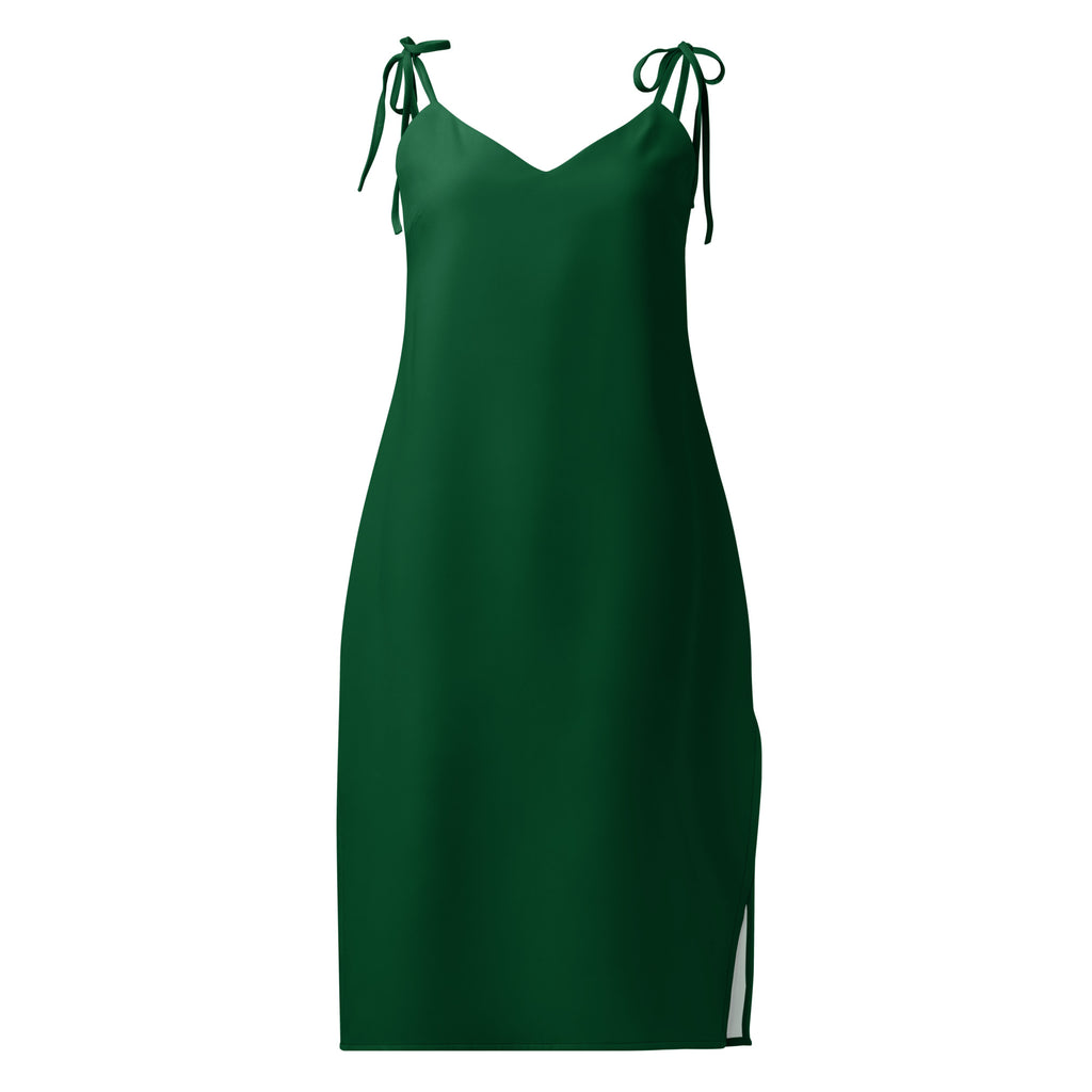 Women's dark green slip dress with adjustable tie straps