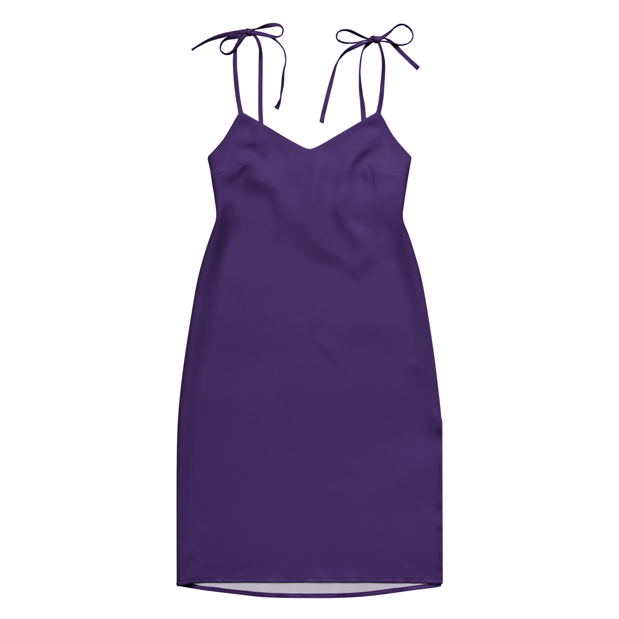 Purple slip dress with thin straps on a white background