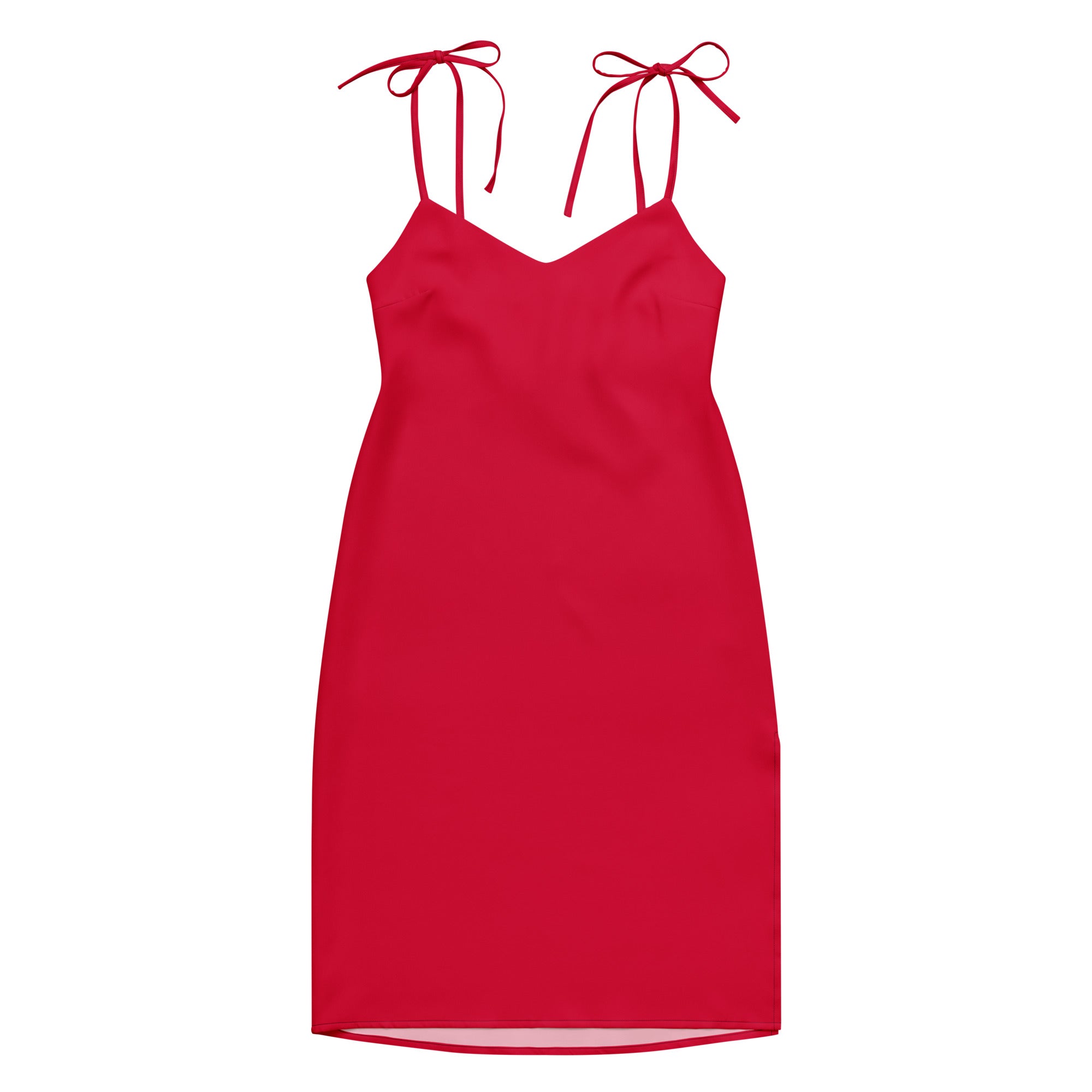 Red dress with thin straps on a white background
