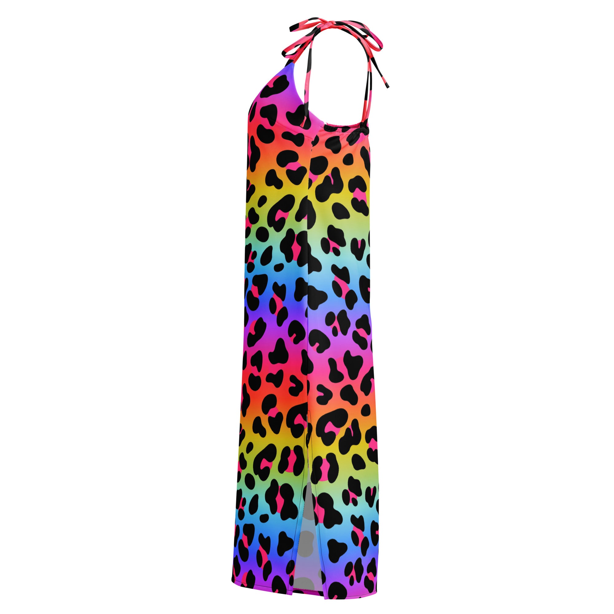 Colorful leopard print dress on a white background