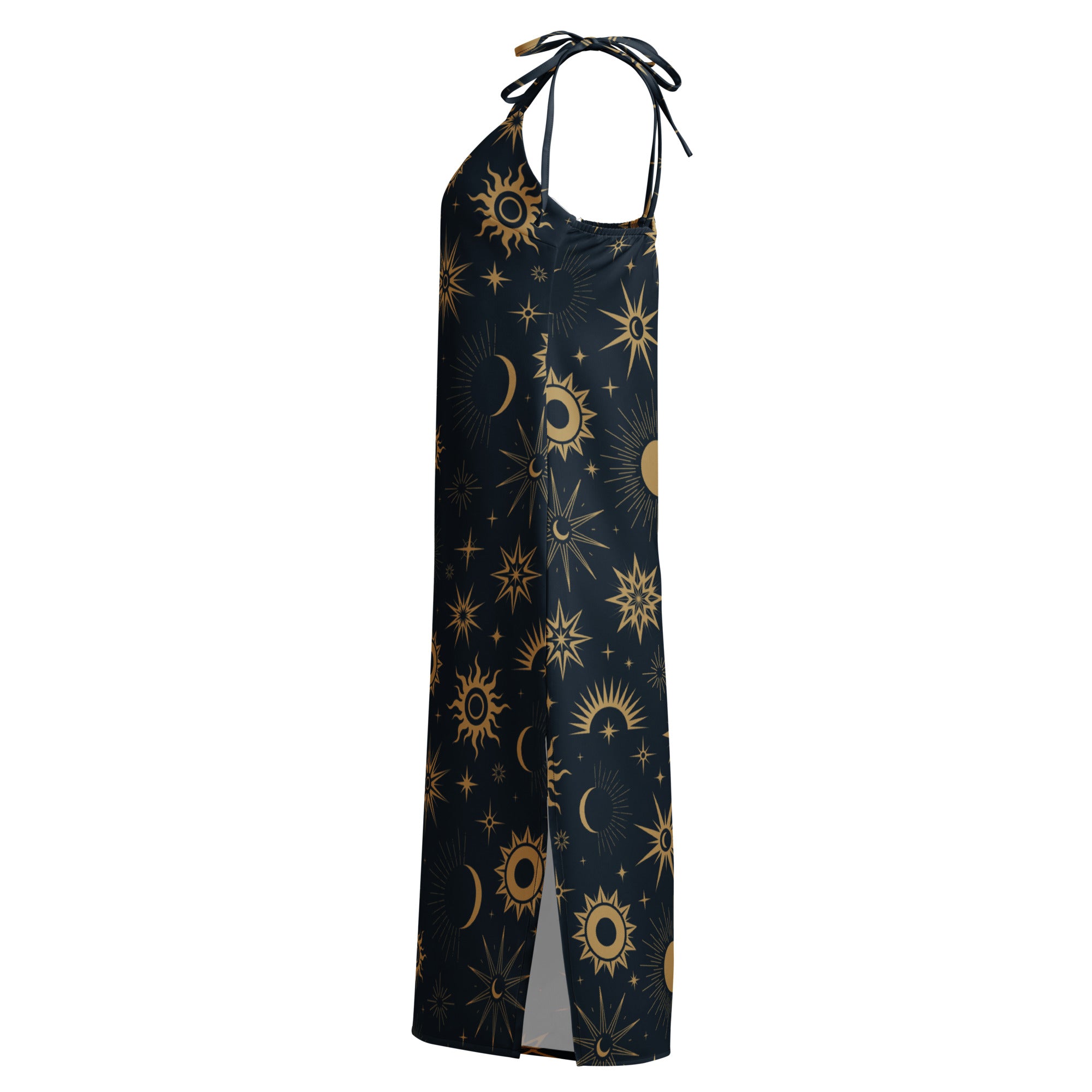 Women's Celestial Sun & Moon Slip Dress - Midi Dress With Adjustable Tie Straps & Built In Bra 