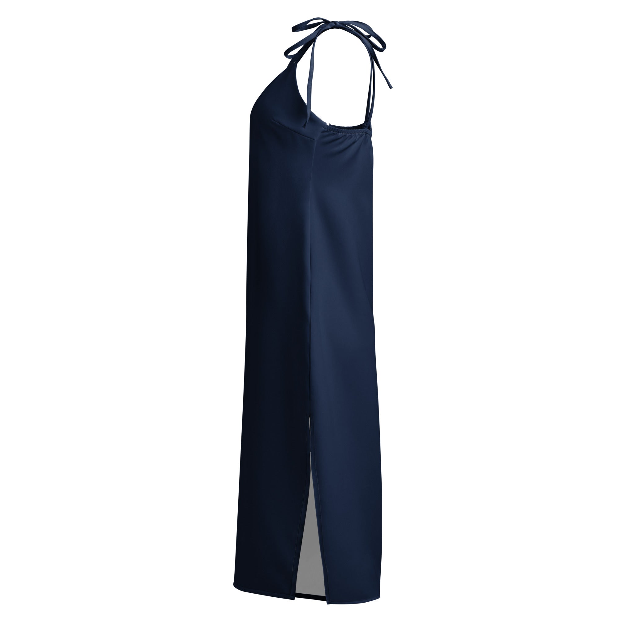 Slip dress, navy blue Bouvelle midi length with adjustable tie straps and built-in bra