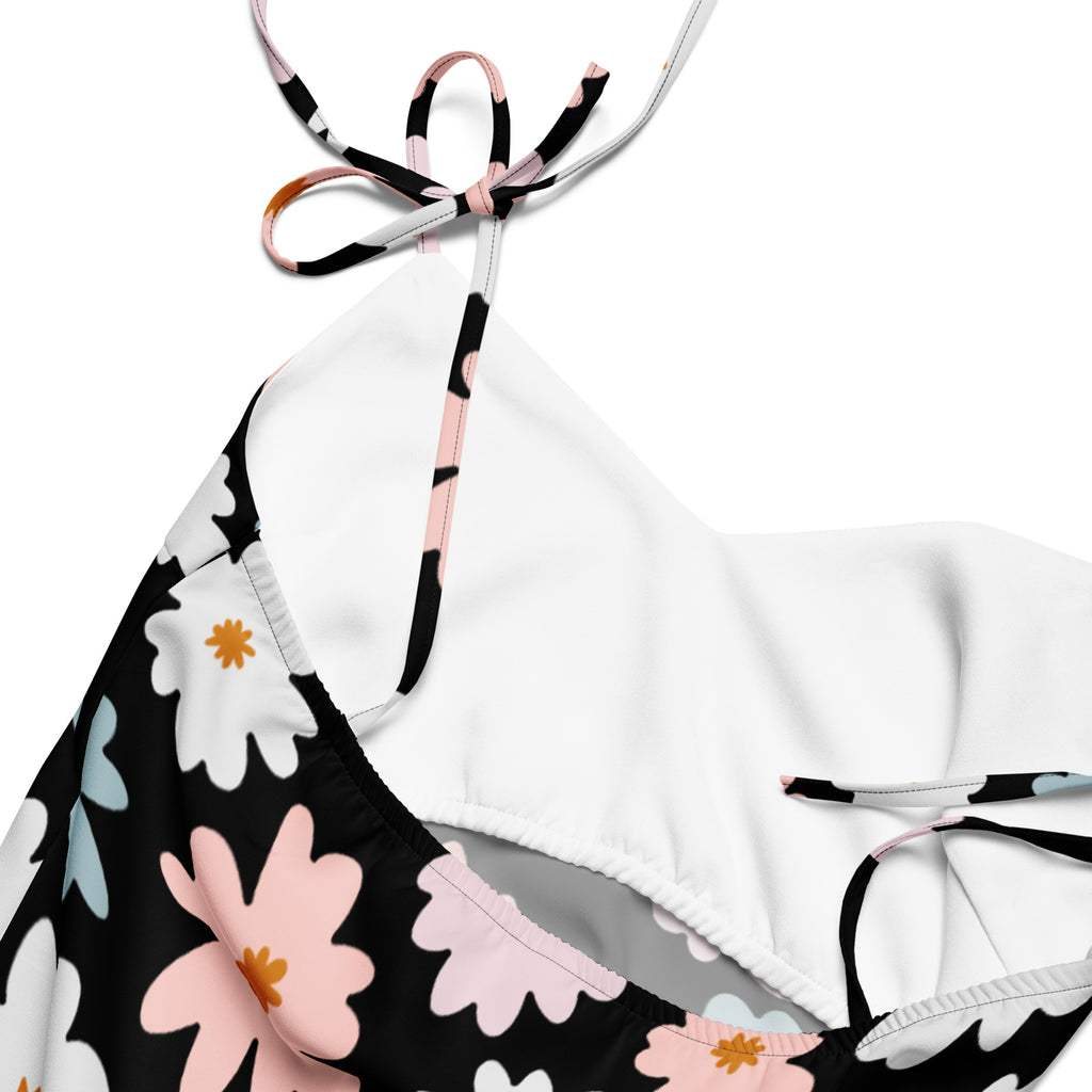 Women’s retro floral slip dress midi with built in bra featuring a black and white floral bikini top with pink and orange blossoms