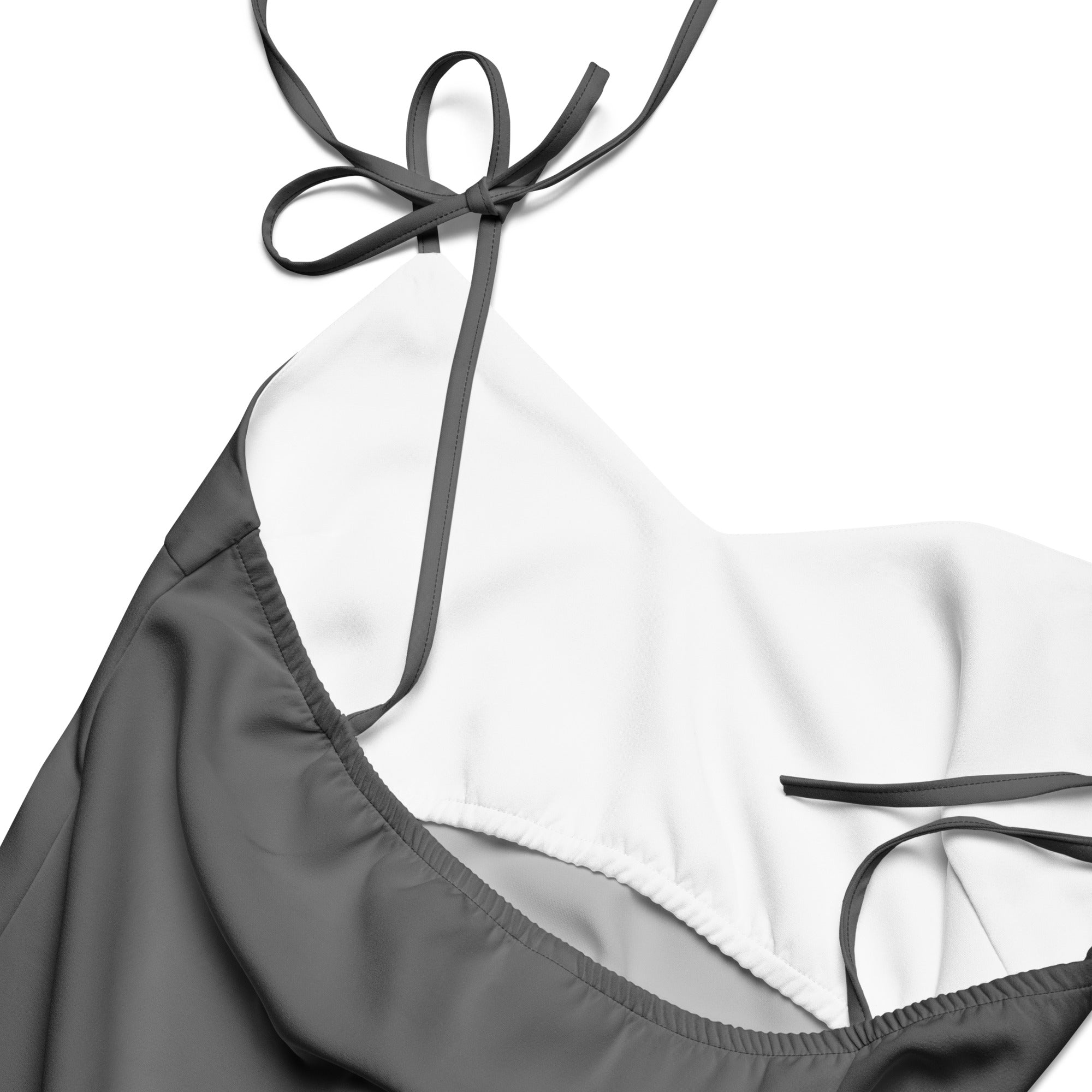 Women's Gray Slip Dress - Midi Dress With Adjustable Tie Straps & Built In Bra, close up