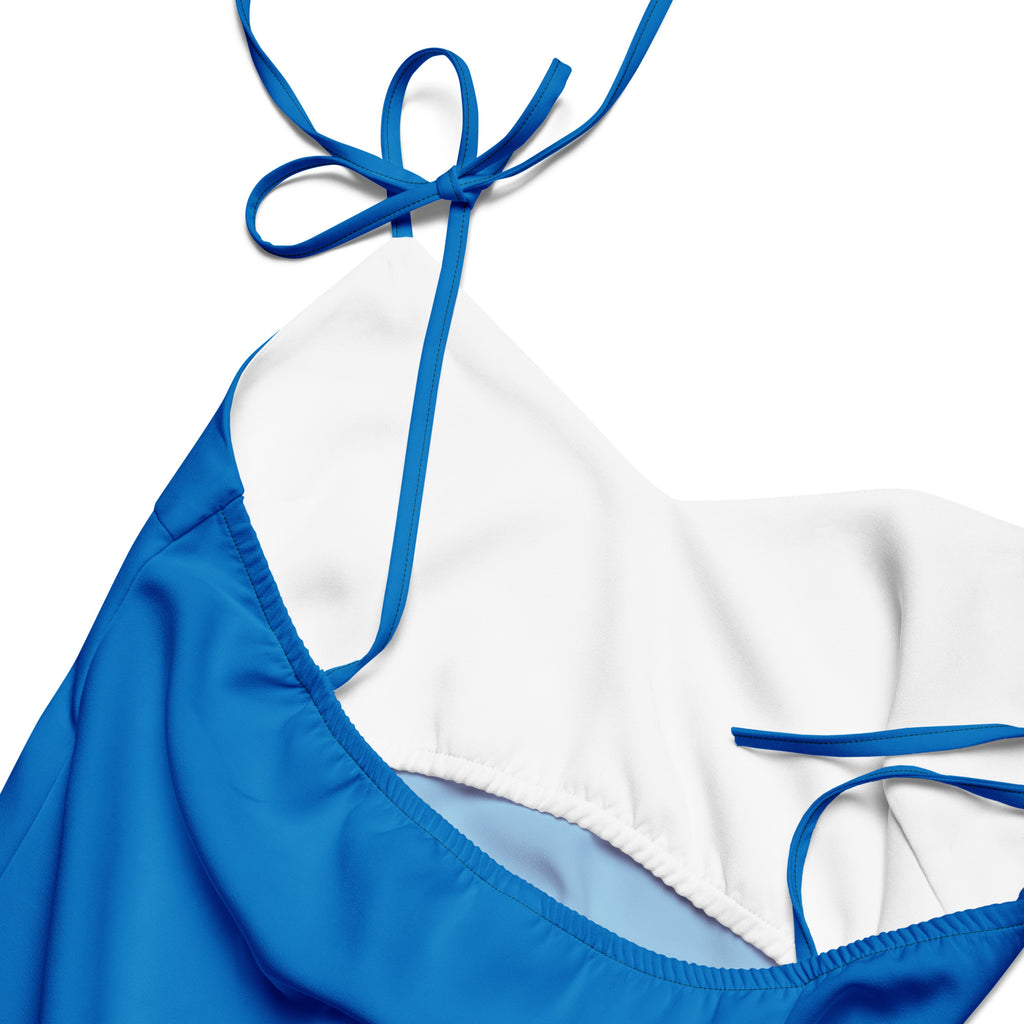 Bouvelle women's blue slip dress with adjustable tie straps and white lining