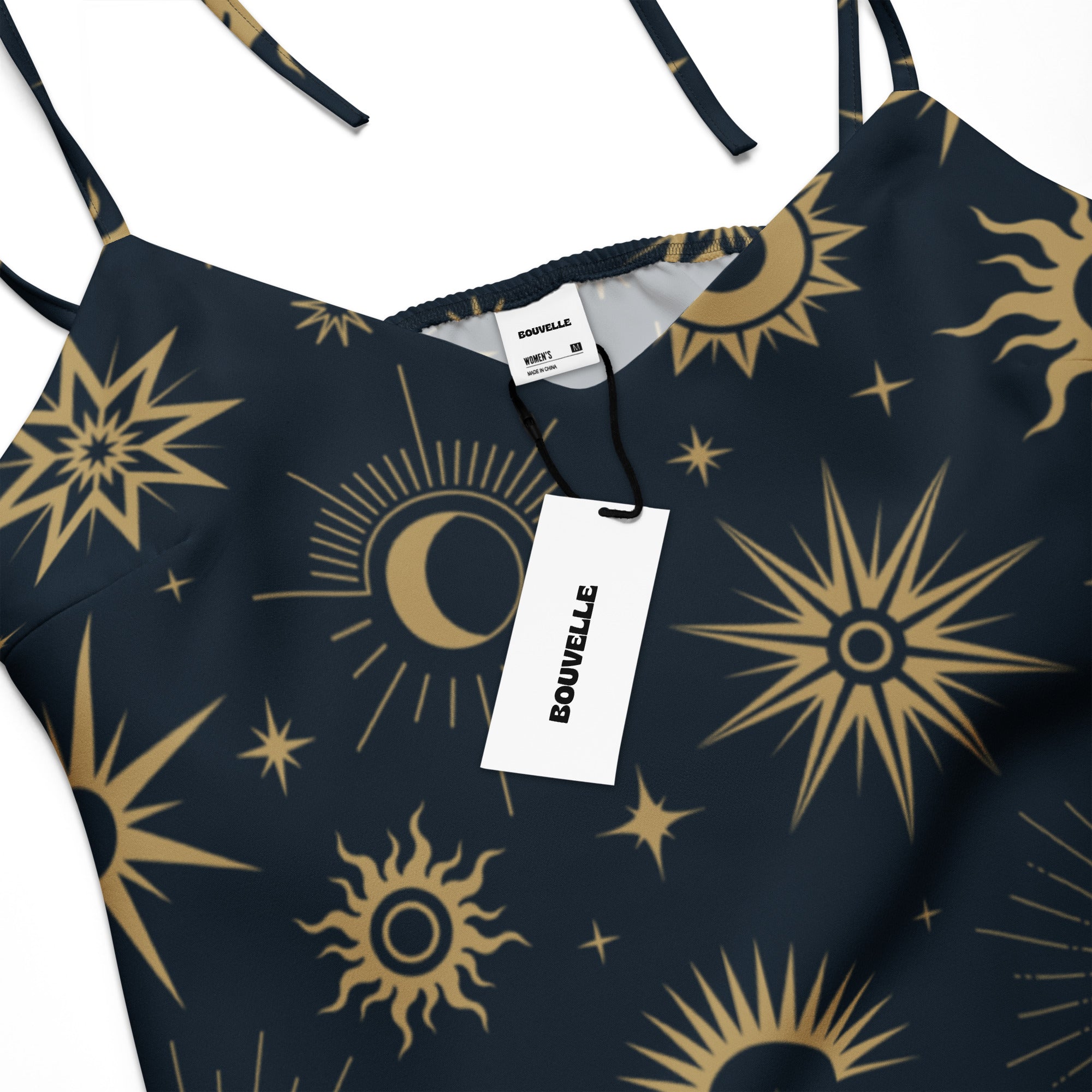 Women's Celestial Sun & Moon Slip Dress, zoomed on brand logo
