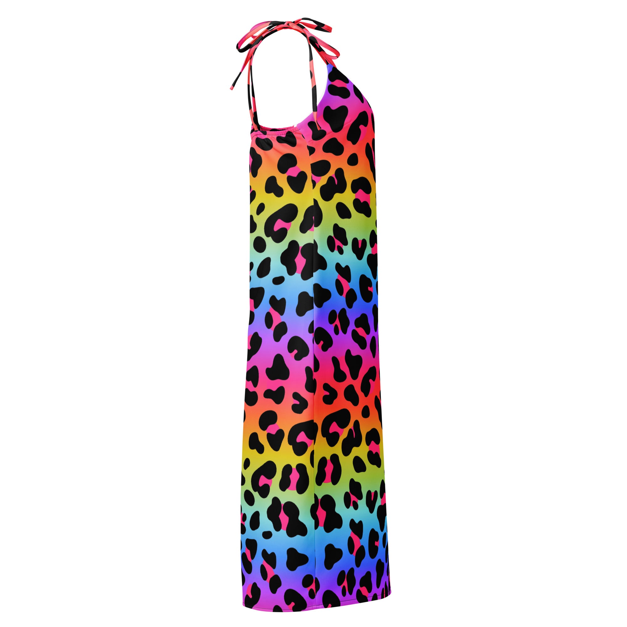 Colorful leopard print dress on a white background