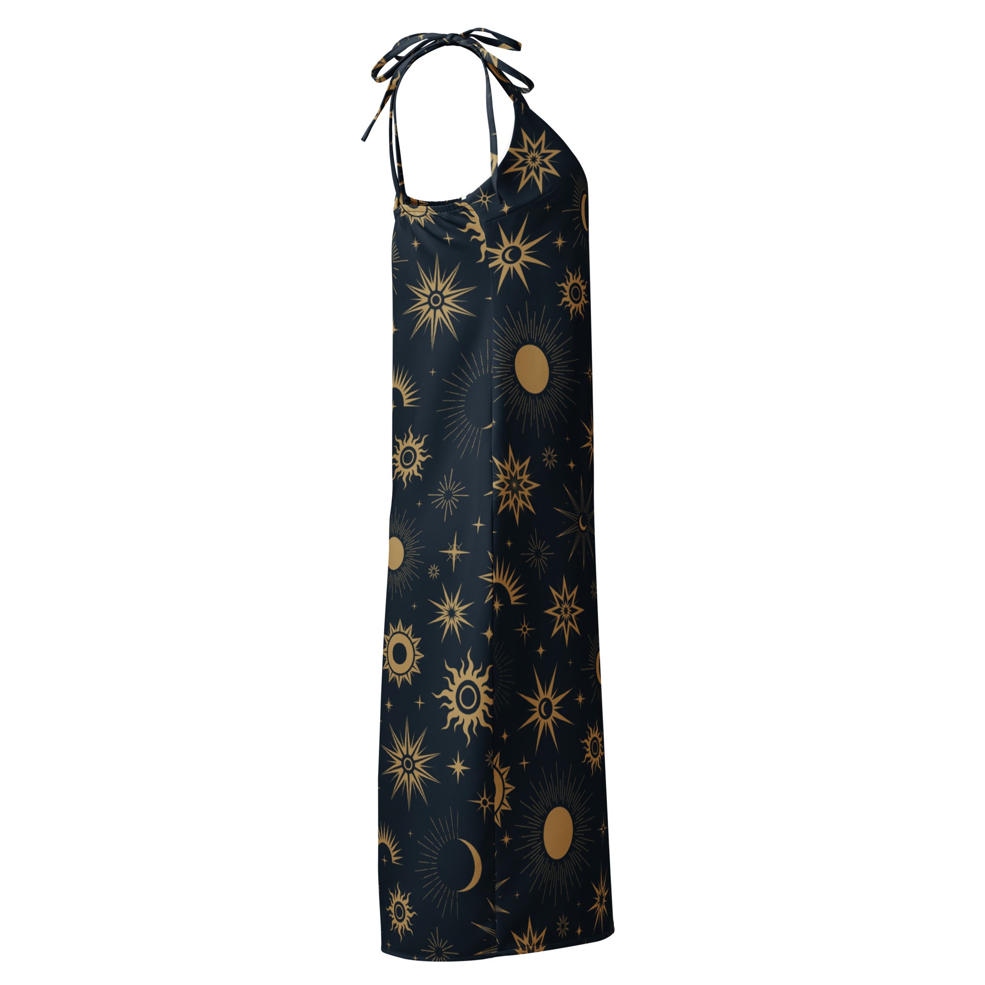 Women's Celestial Sun & Moon Slip Dress - Midi Dress With Adjustable Tie Straps & Built In Bra 