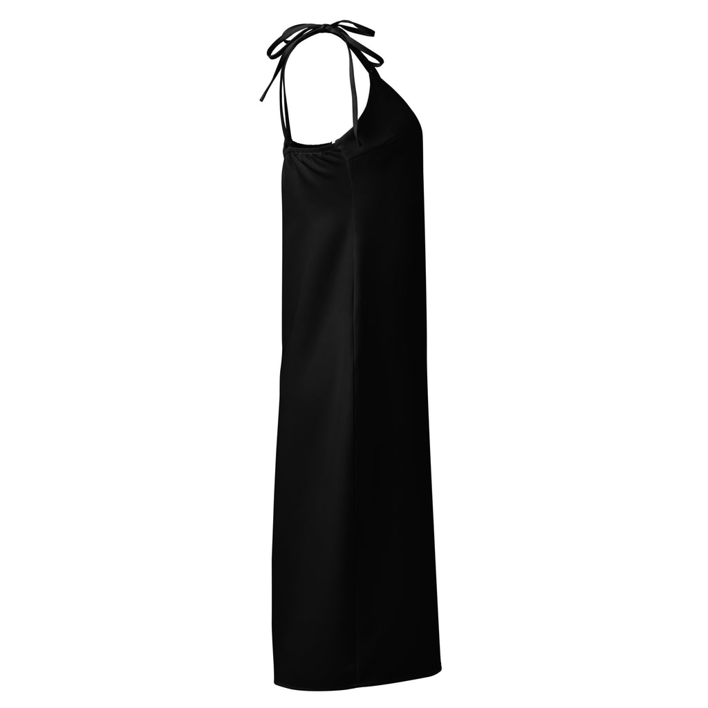 Women's Black Slip Dress - Midi Dress With Adjustable Tie Straps & Built In Bra
