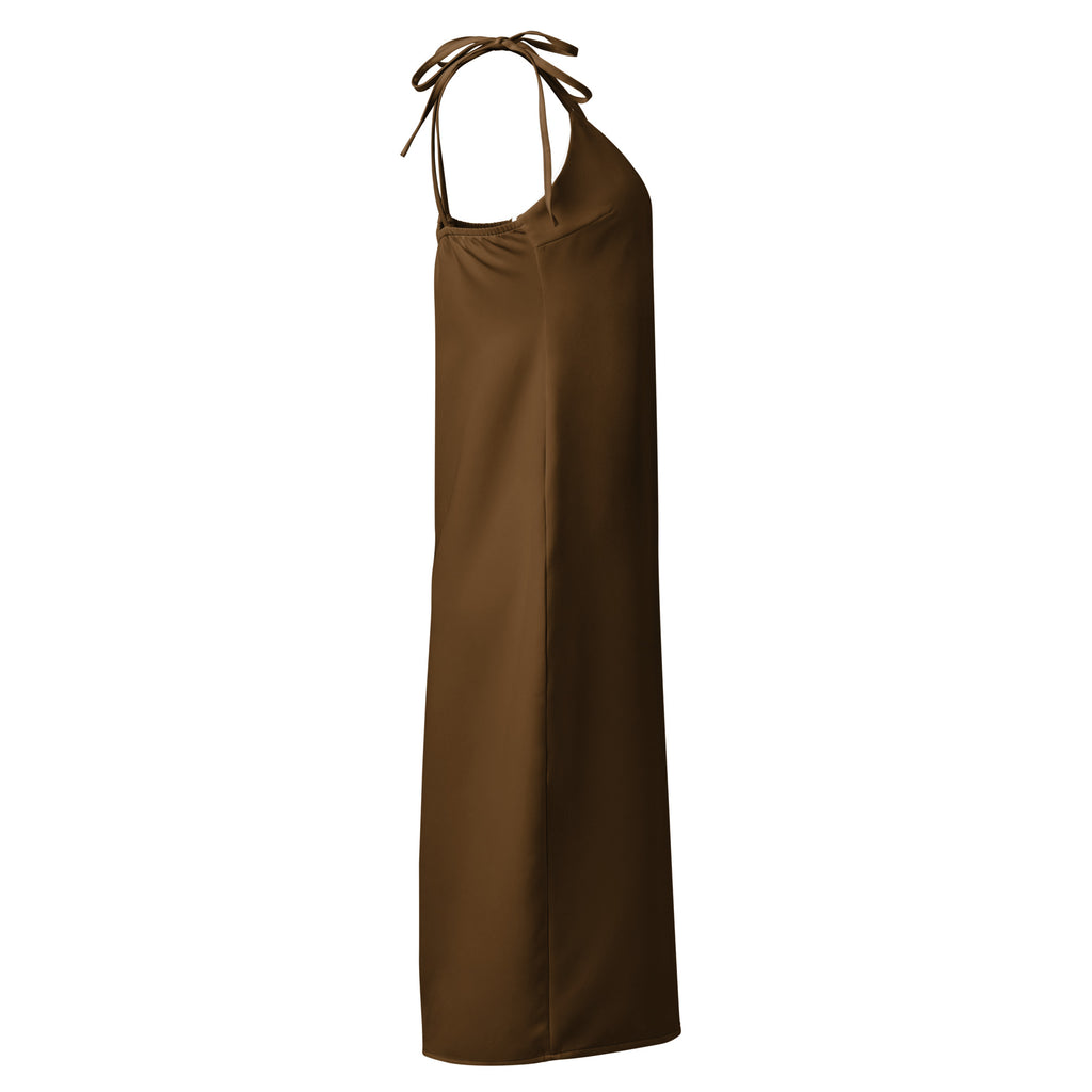 Women's slip dress Bouvelle, brown midi with adjustable tie straps