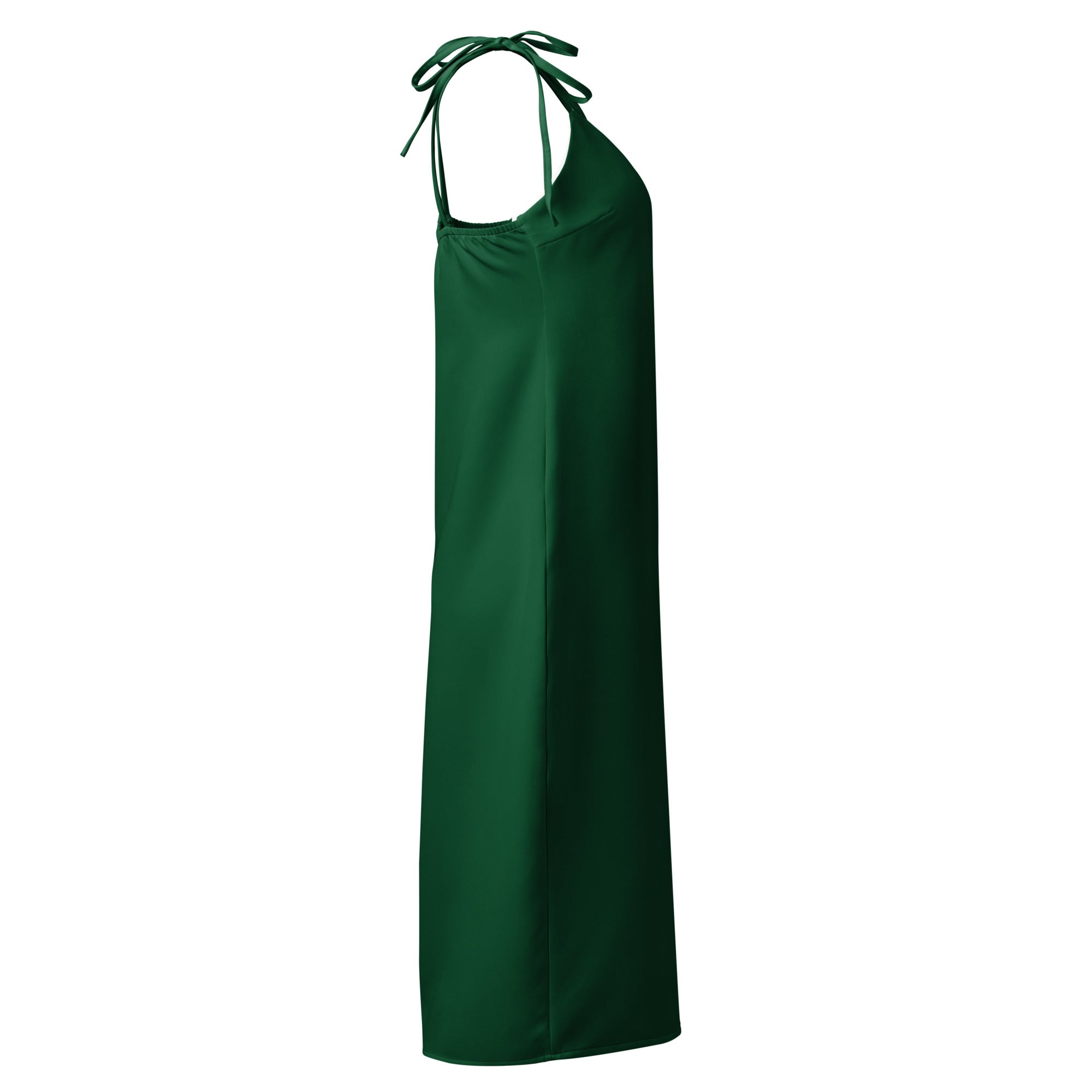 Women's slip dress by Bouvelle in dark green with adjustable tie straps and built-in bra