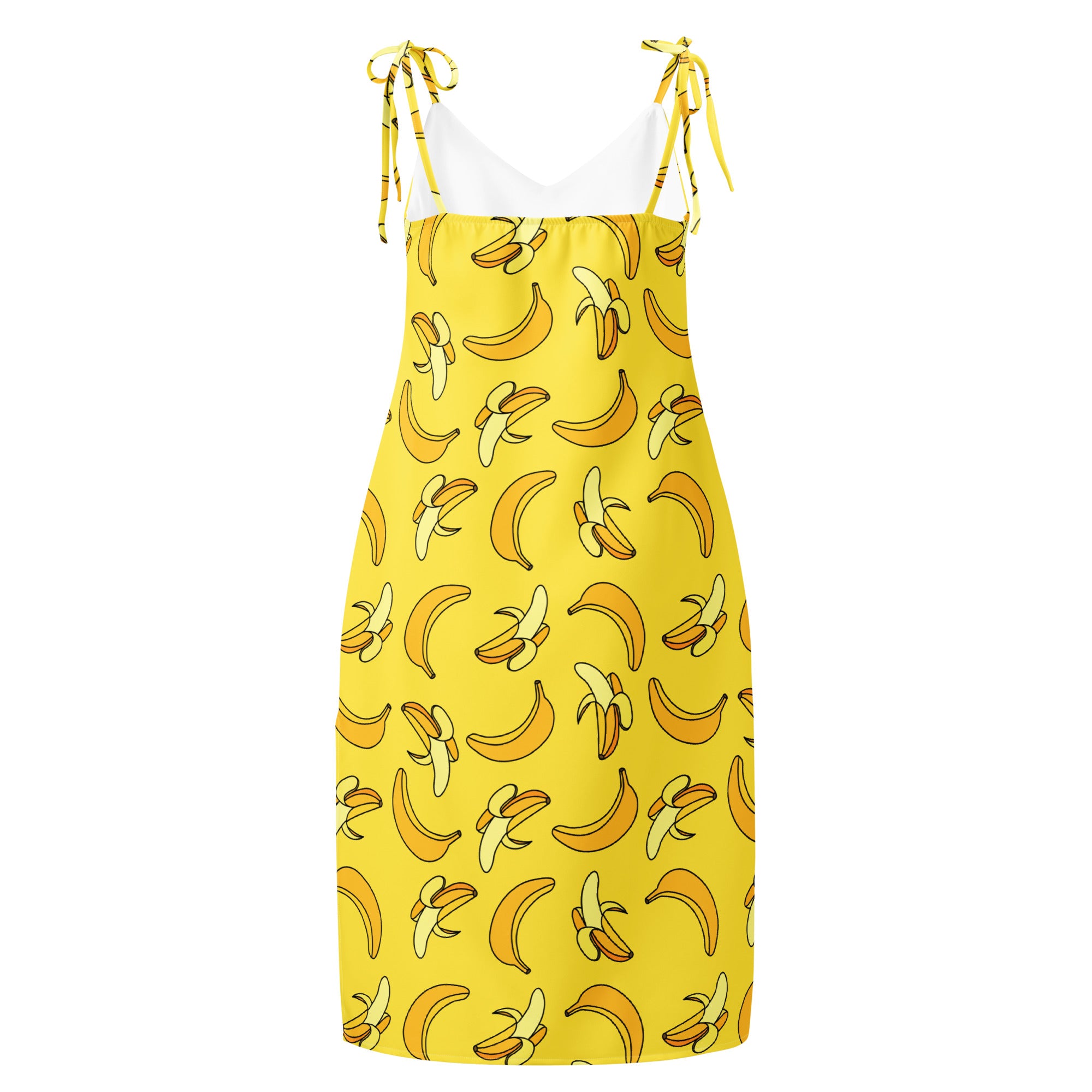 Yellow dress with banana pattern on a white background