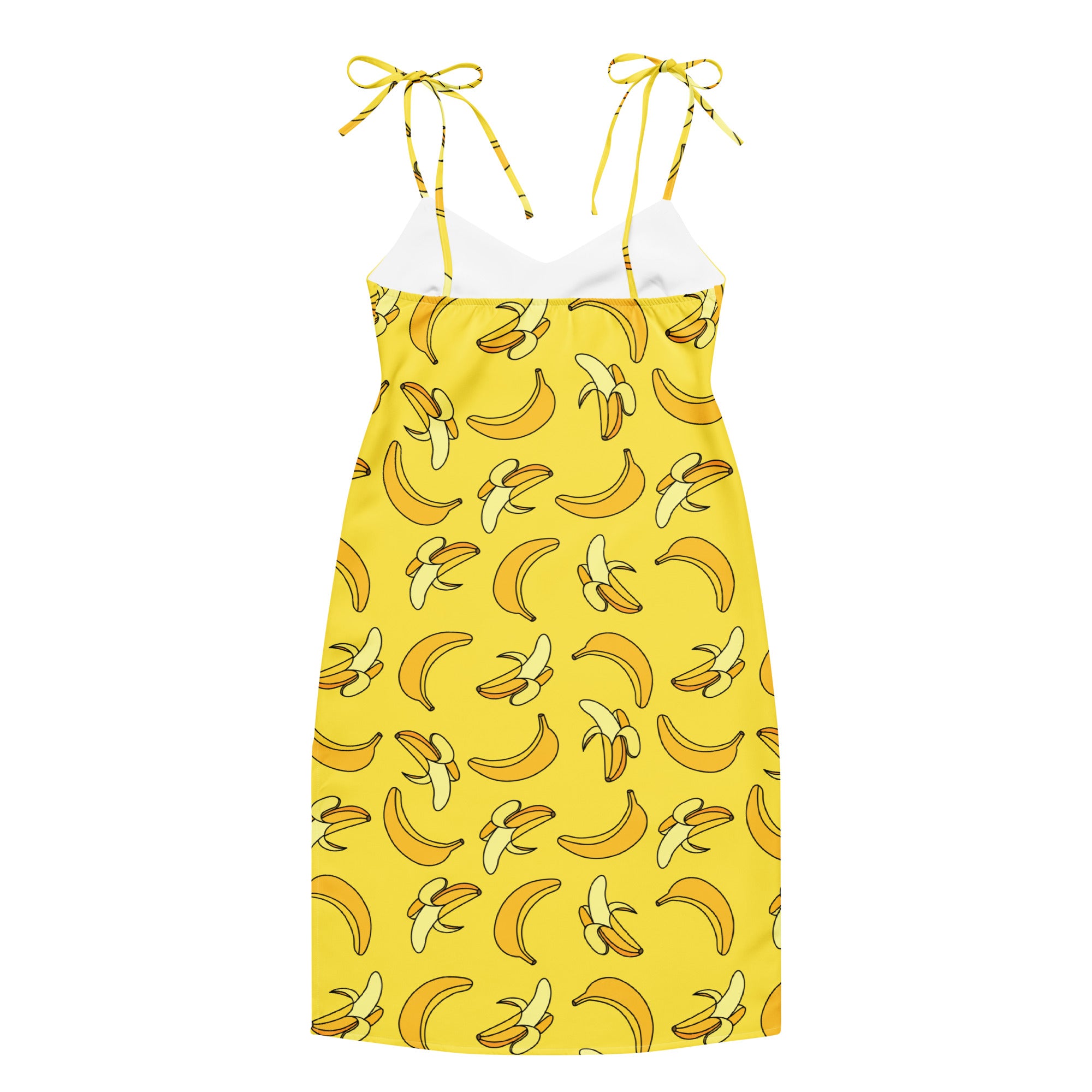 Yellow dress with banana pattern on a white background