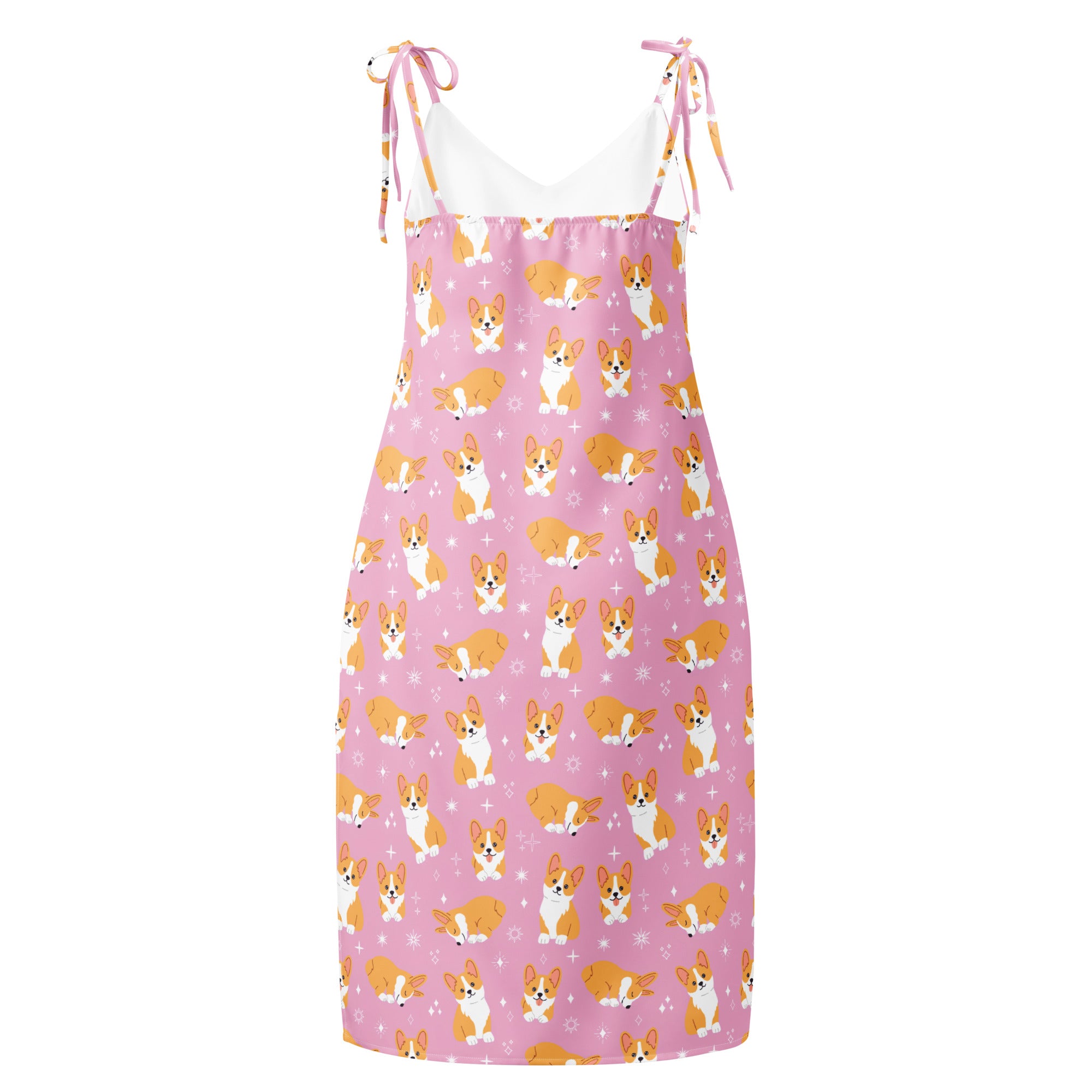 Pink dress with corgi pattern on a white background
