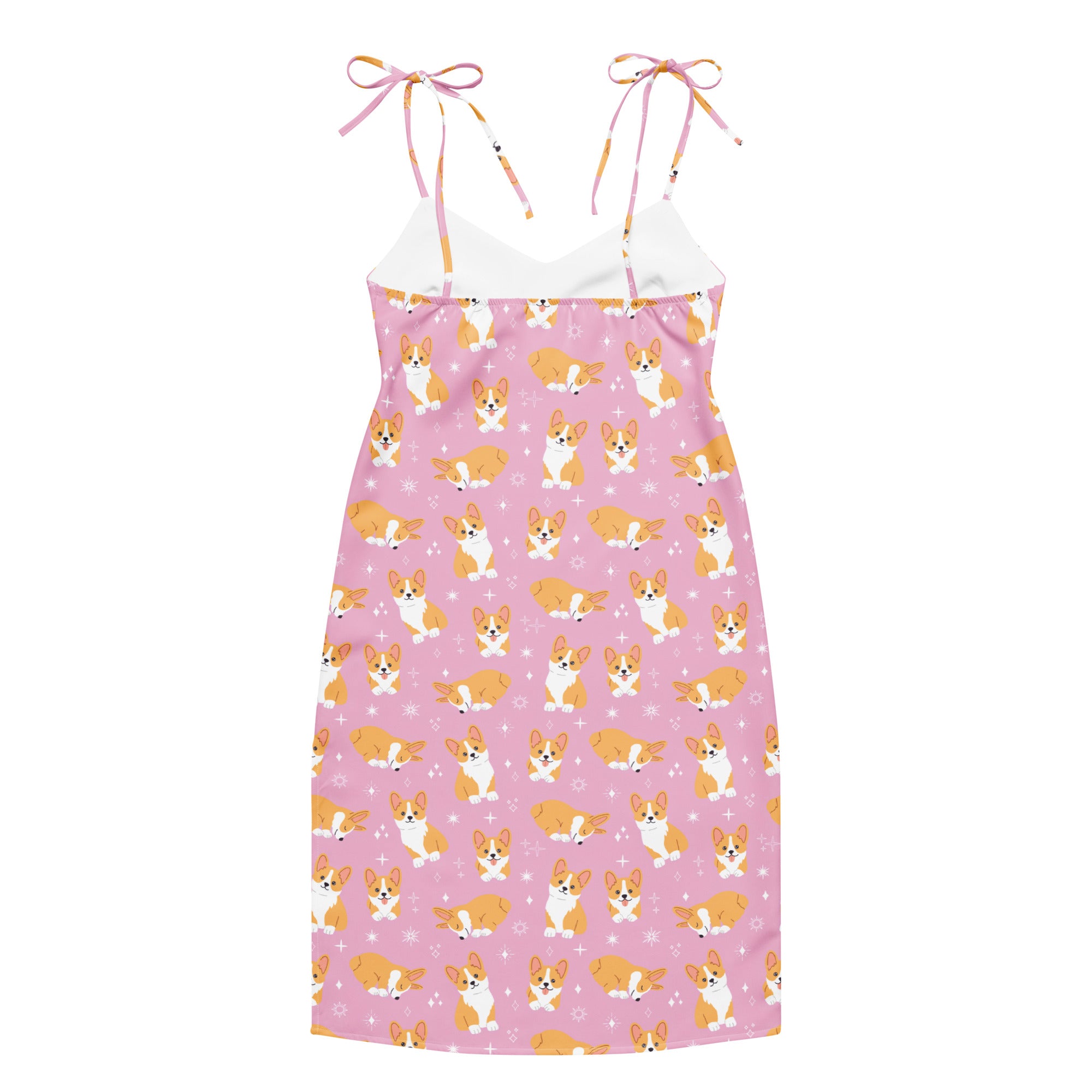 Pink dress with corgi pattern on a white background