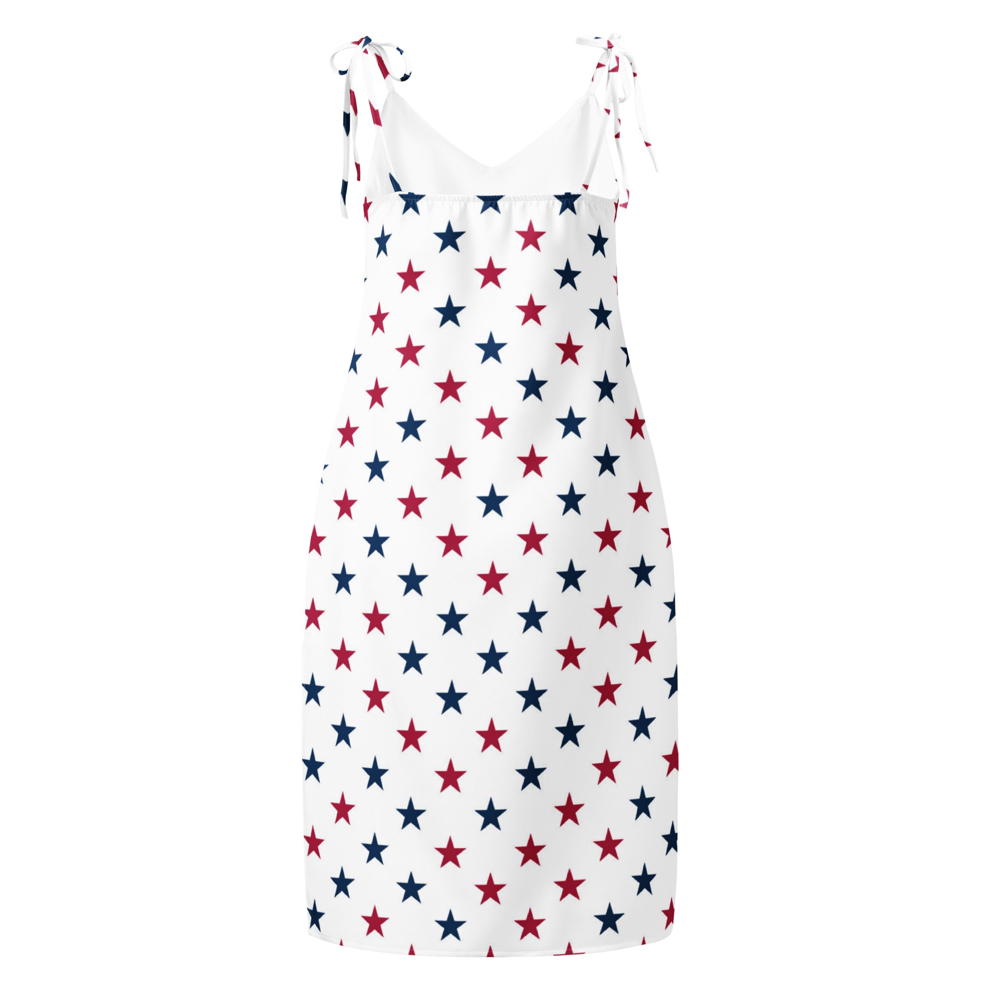Women's USA Stars Slip Dress - Midi Dress With Adjustable Tie Straps & Built In Bra 