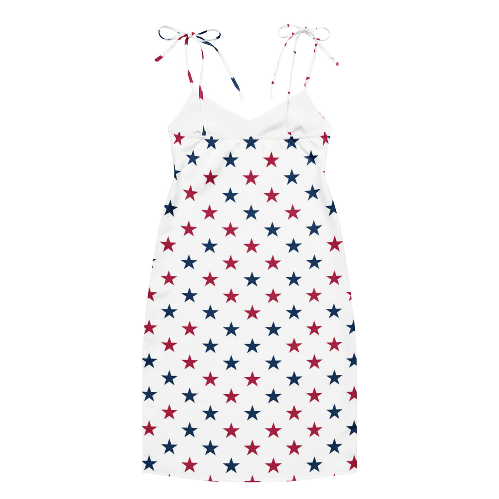 Women's USA Stars Slip Dress - Midi Dress With Adjustable Tie Straps & Built In Bra 