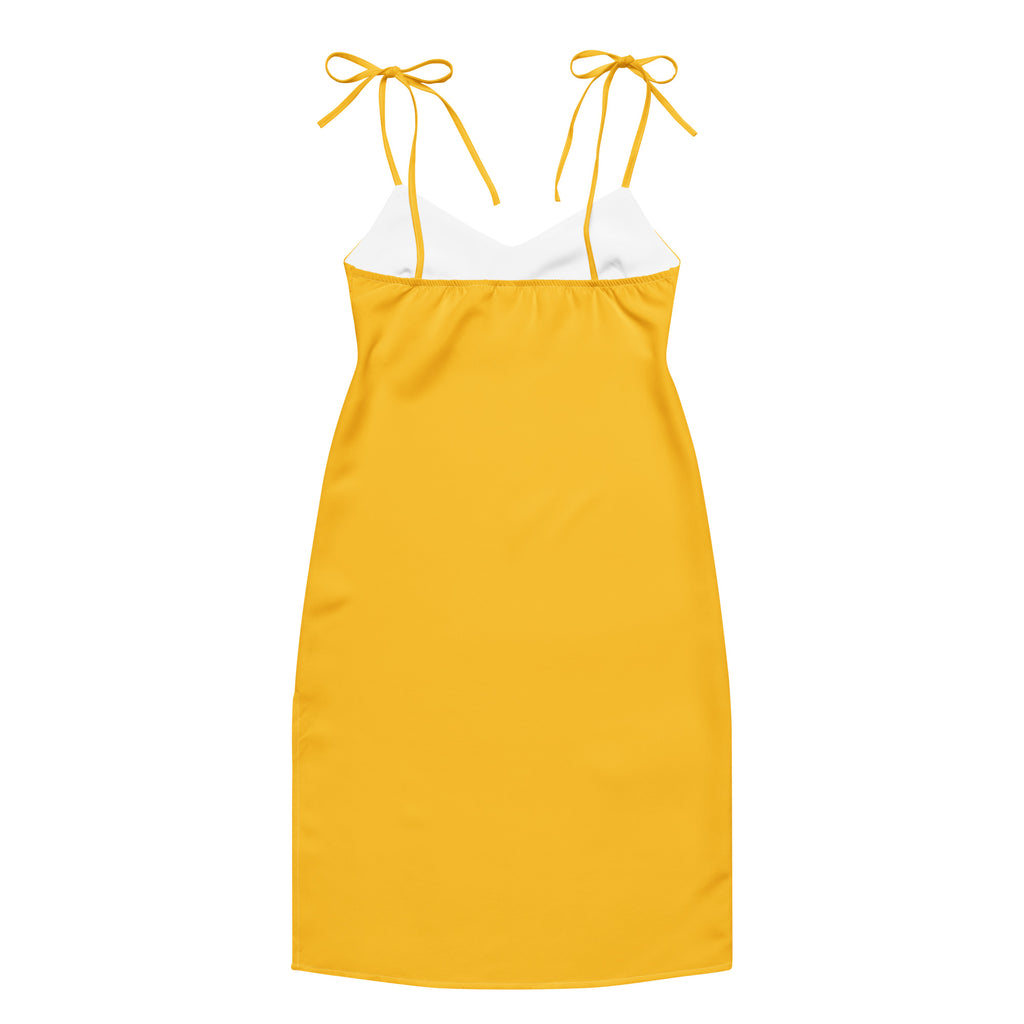 Bouvelle women's yellow slip midi dress with adjustable tie straps and built-in bra