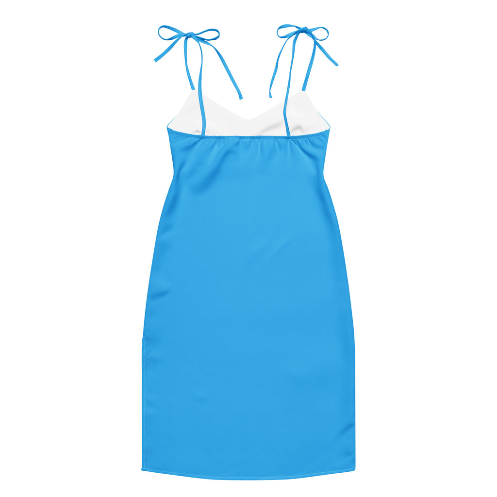 Women's sky blue slip dress with adjustable tie straps