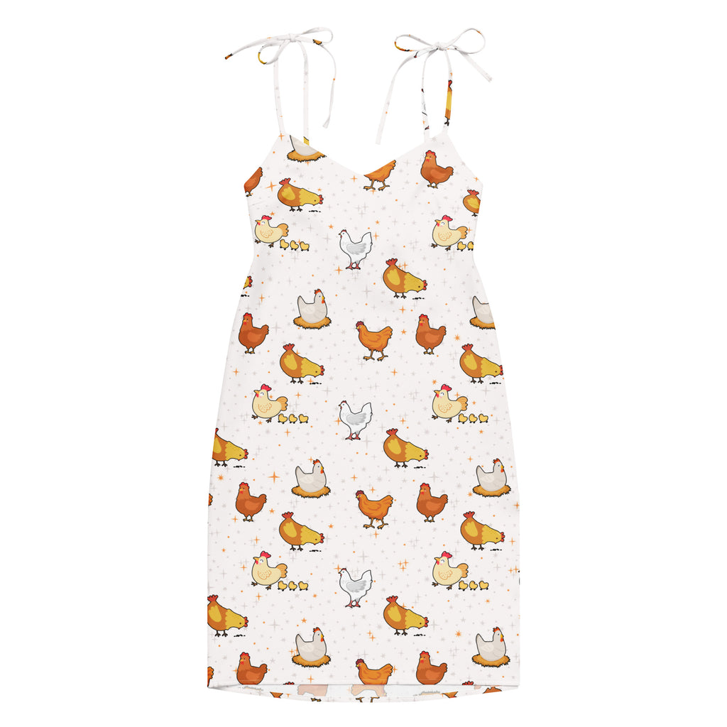 Dress with chicken pattern on a white background