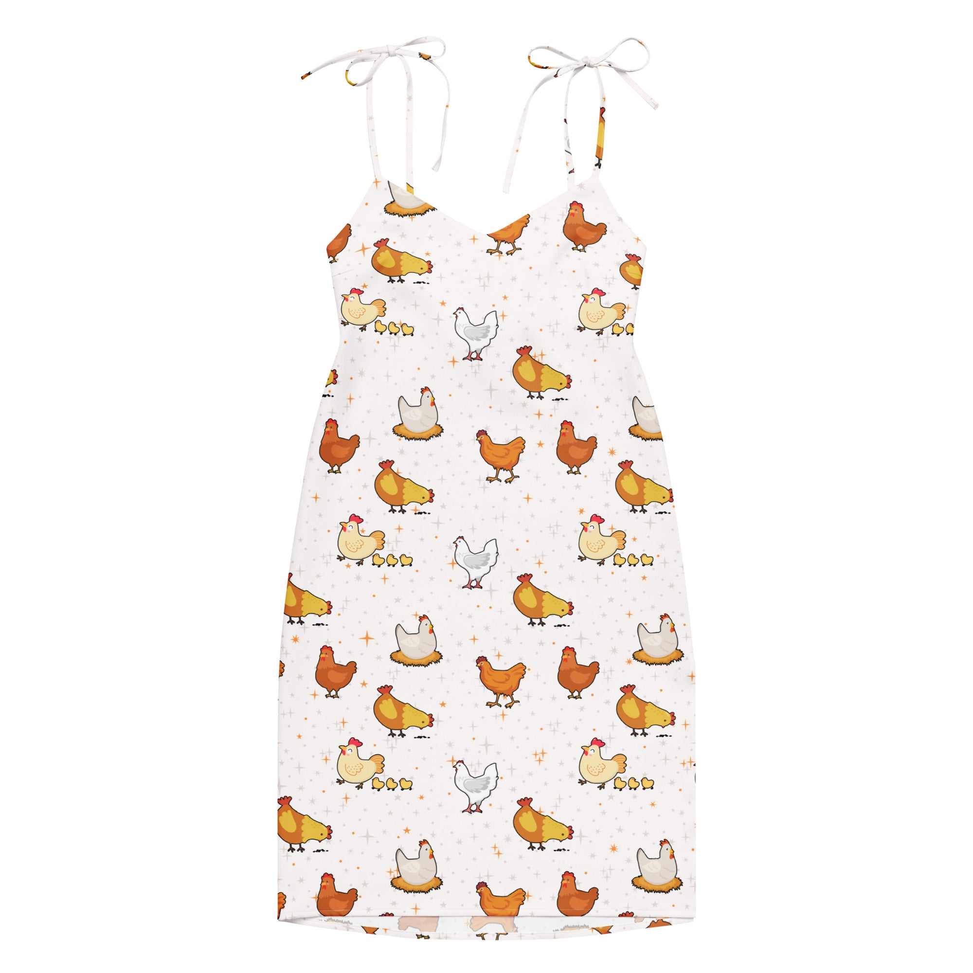 Dress with chicken pattern on a white background
