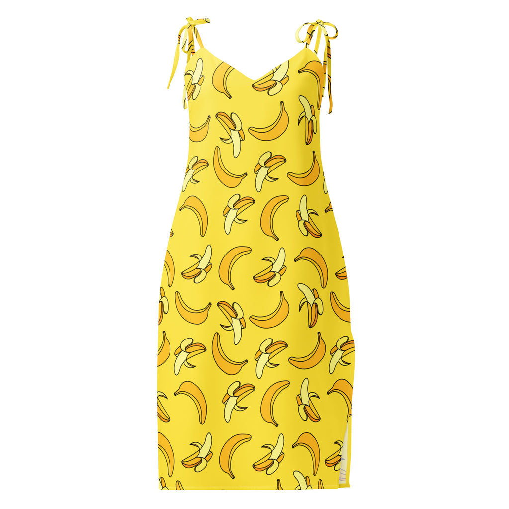 Yellow dress with banana pattern on a white background