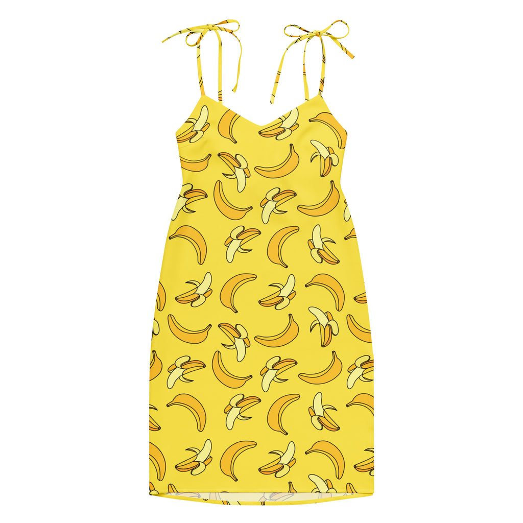 Yellow dress with banana pattern on a white background