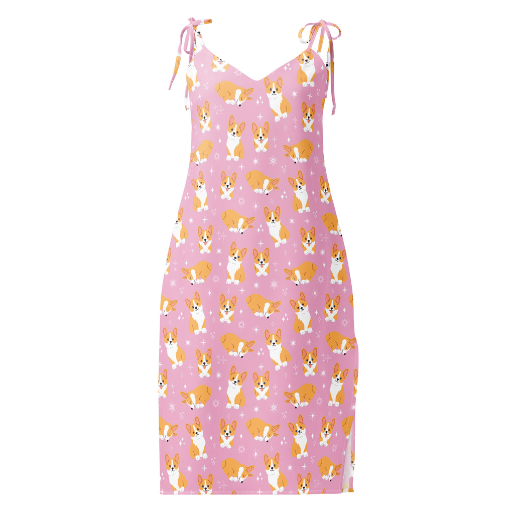 Dress with a pattern of dogs on a white background