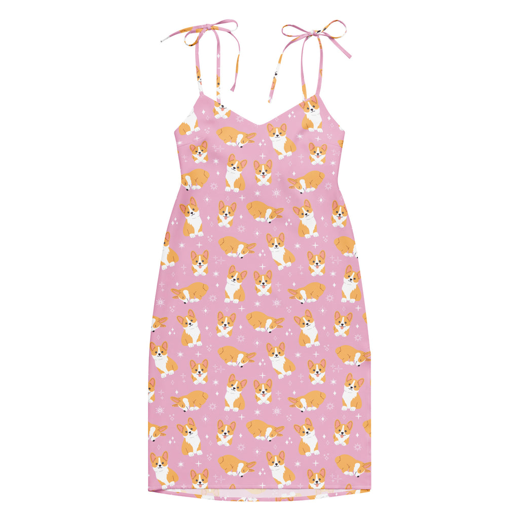 Pink dress with corgi pattern on a white background