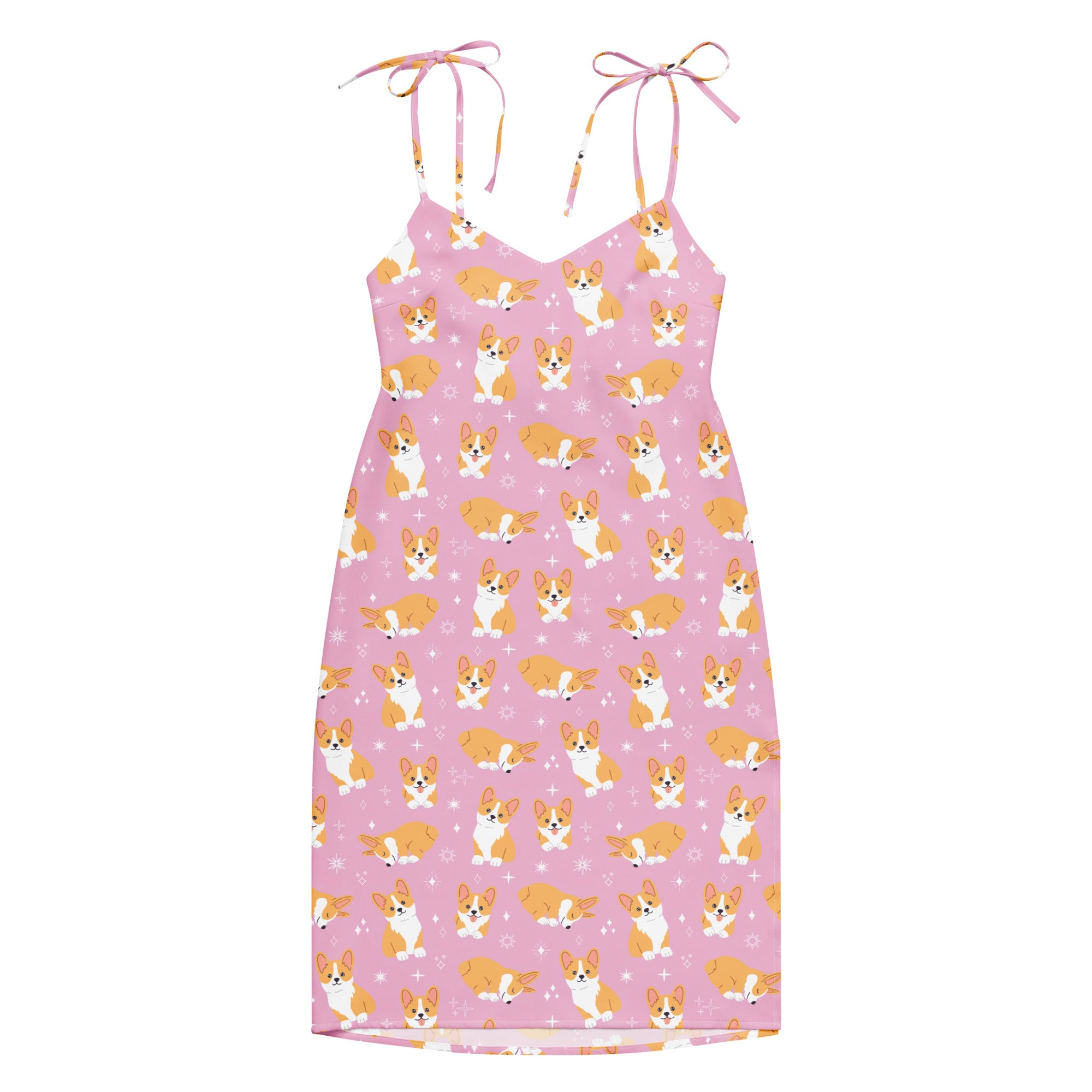 Pink dress with corgi pattern on a white background