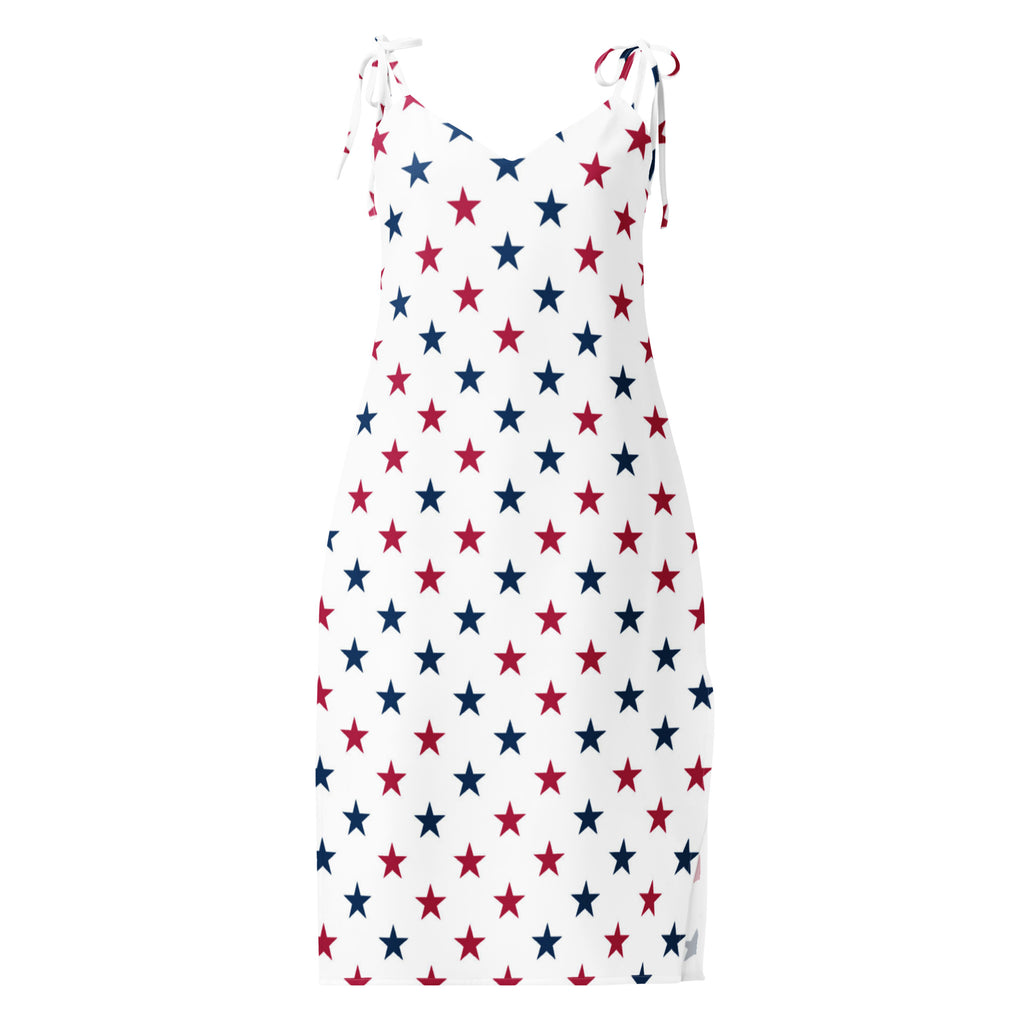 Women's USA Stars Slip Dress - Midi Dress With Adjustable Tie Straps & Built In Bra 