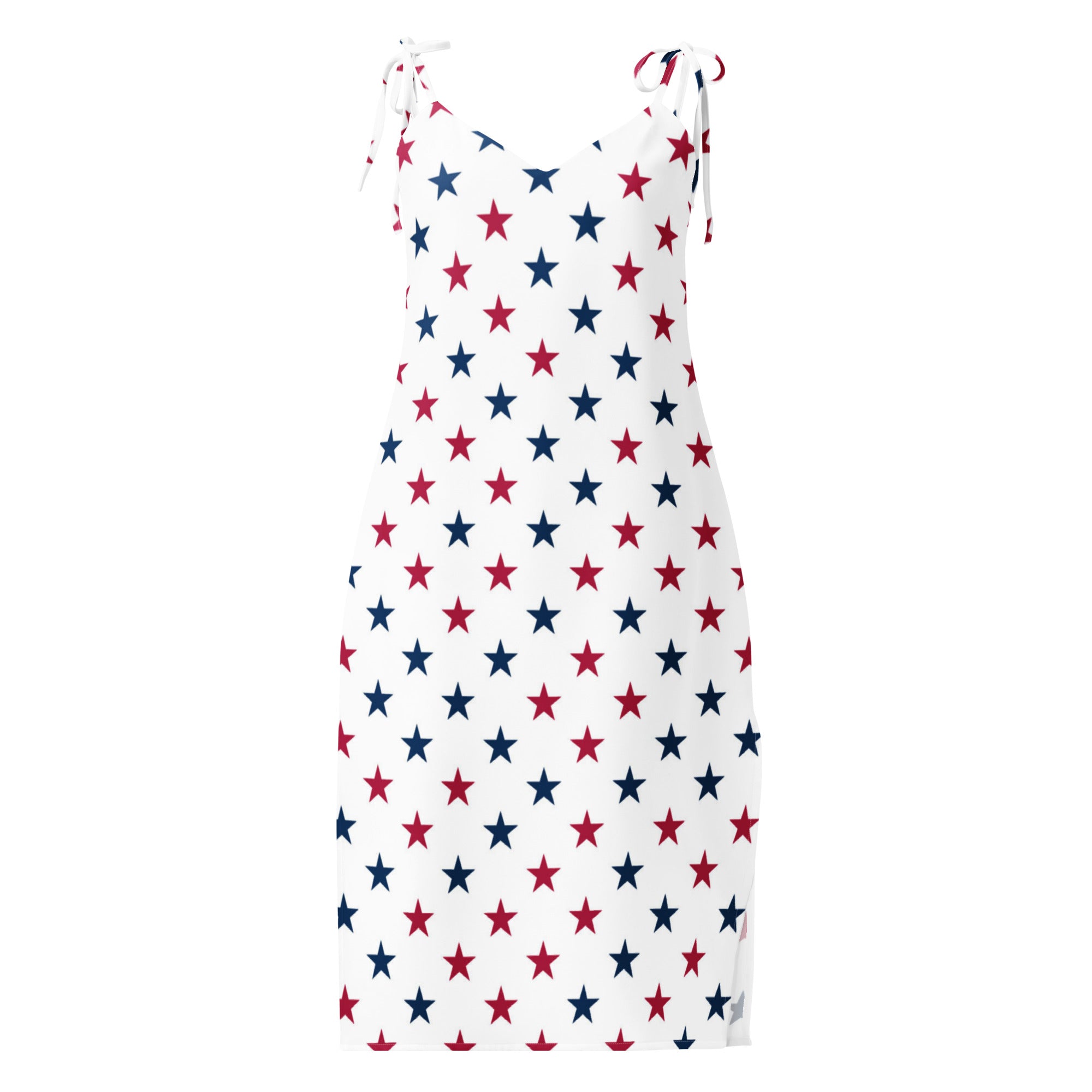 Women's USA Stars Slip Dress - Midi Dress With Adjustable Tie Straps & Built In Bra 