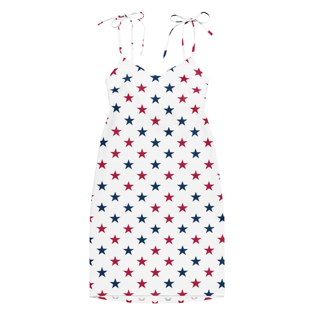 Women's USA Stars Slip Dress - Midi Dress With Adjustable Tie Straps & Built In Bra 