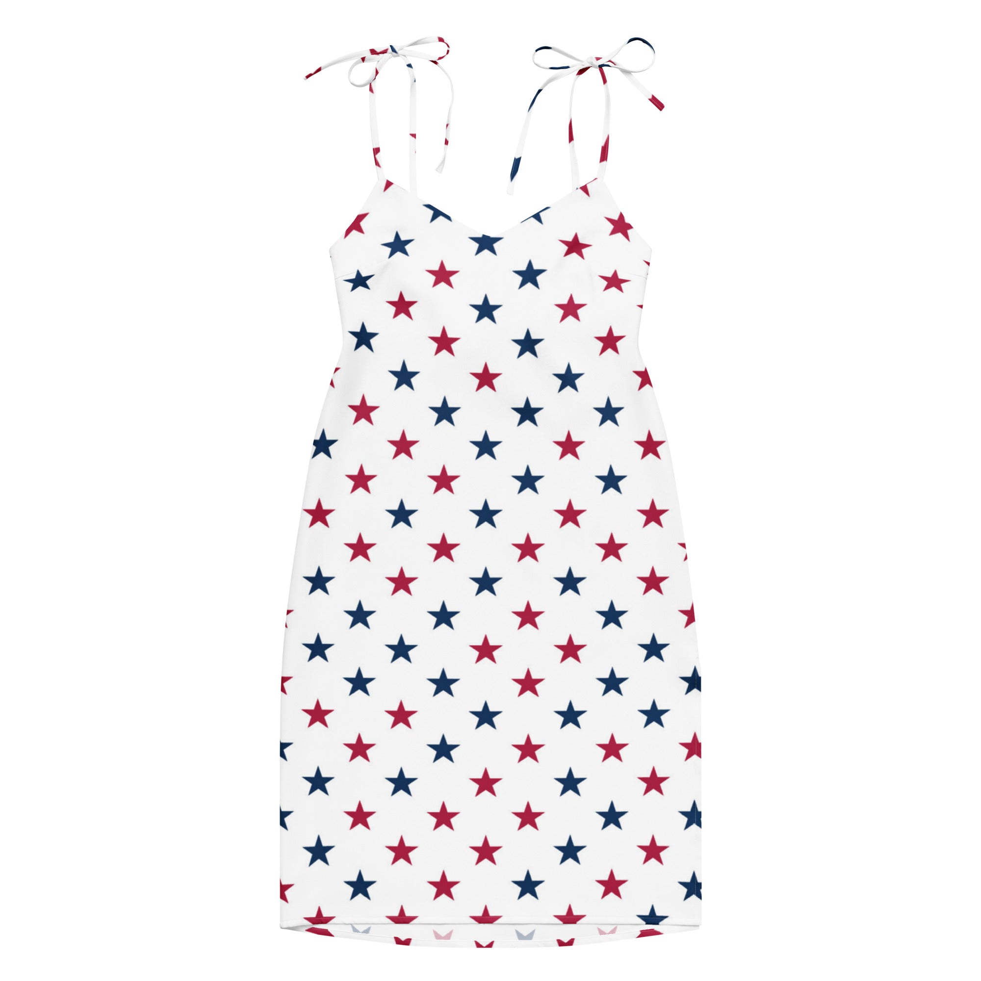 Women's USA Stars Slip Dress - Midi Dress With Adjustable Tie Straps & Built In Bra 