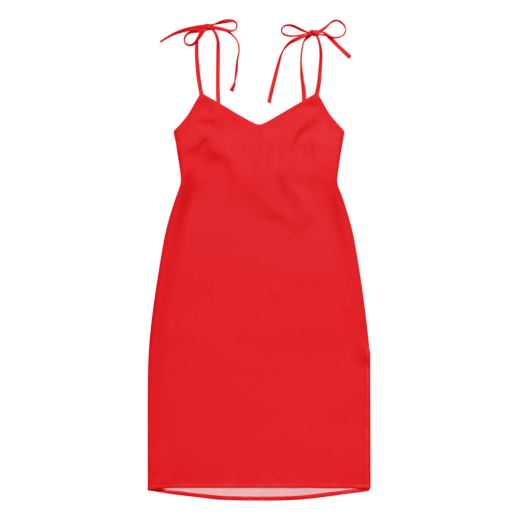 Red dress with thin straps on a white background