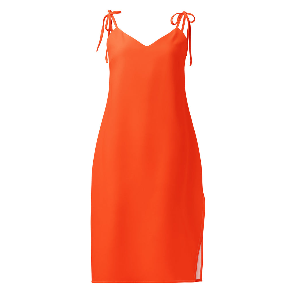 Bouvelle women's bright orange slip dress midi with adjustable tie straps and built-in bra