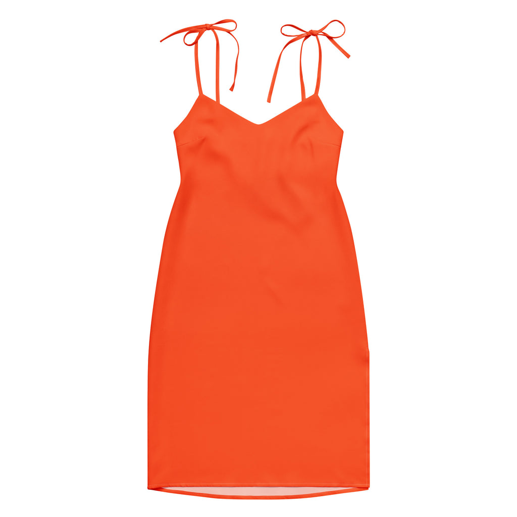 Bouvelle women's bright orange midi slip dress with adjustable tie straps and built-in bra