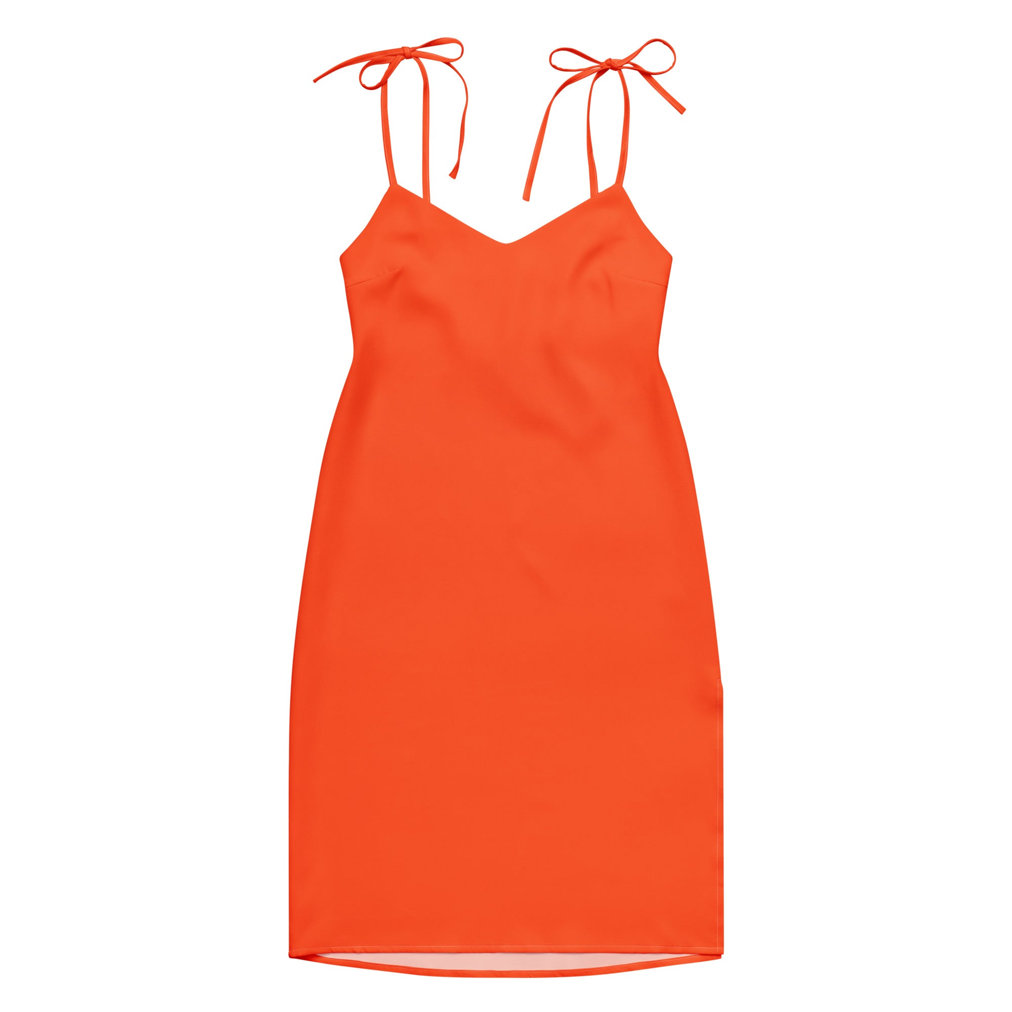 Bouvelle women's bright orange midi slip dress with adjustable tie straps and built-in bra