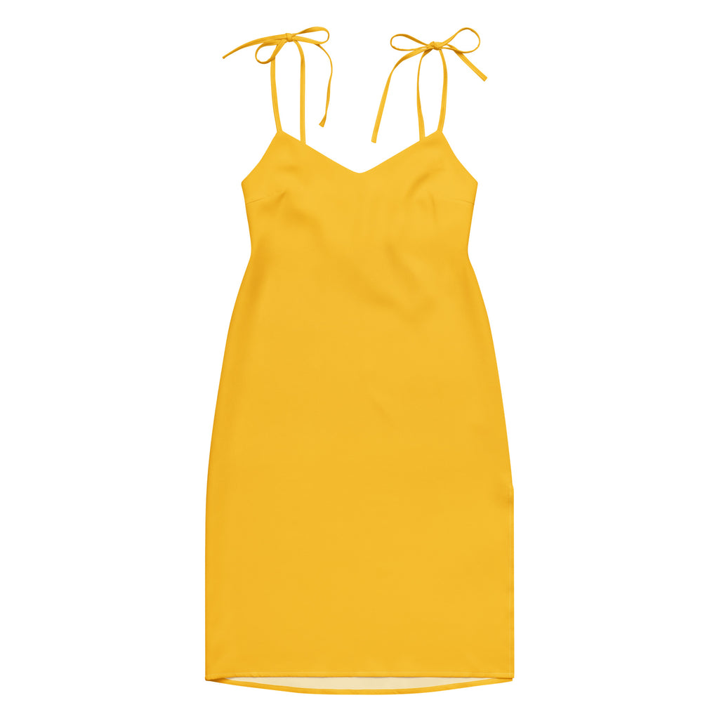 Bouvelle women's yellow slip midi dress with adjustable tie straps and built-in bra