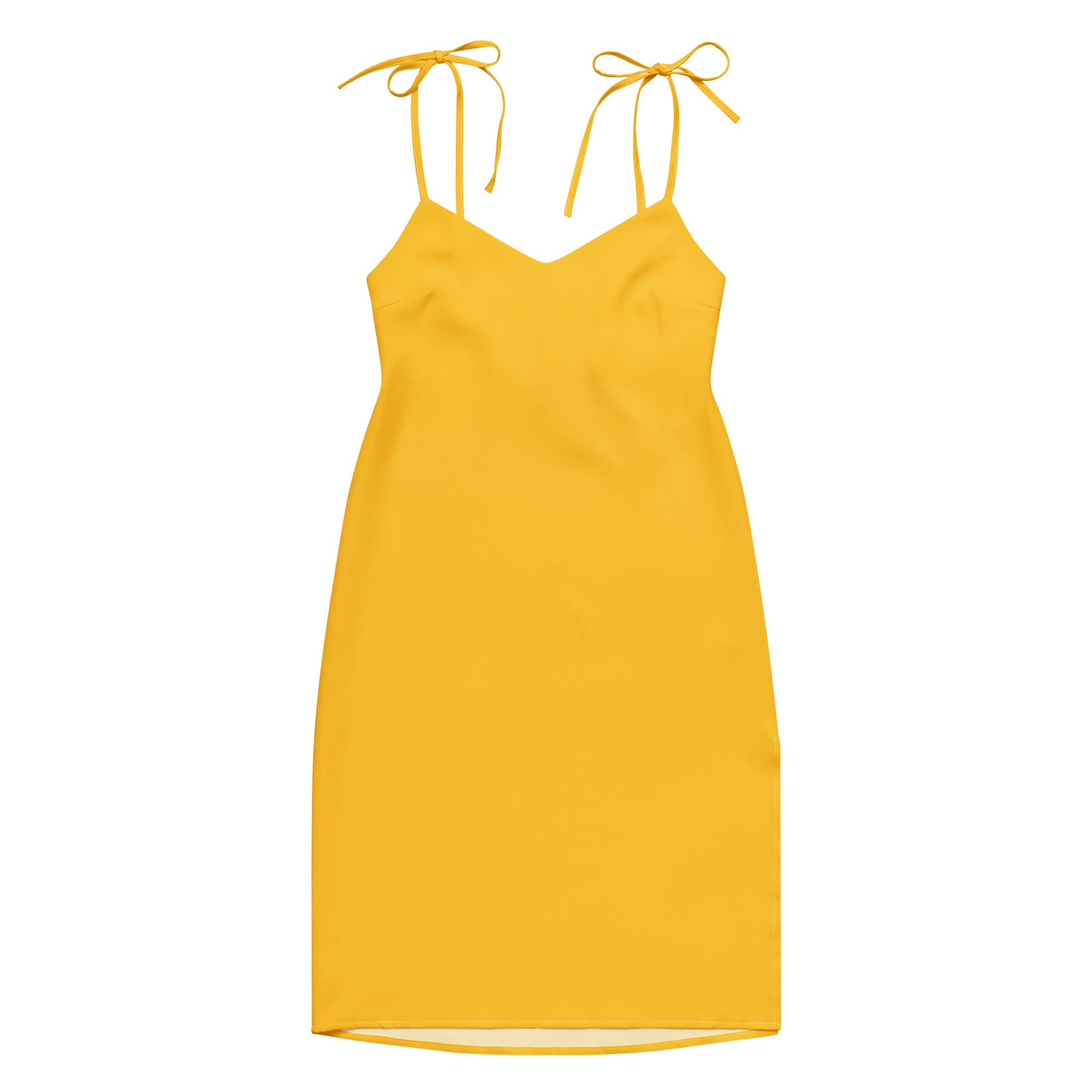 Bouvelle women's yellow slip midi dress with adjustable tie straps and built-in bra