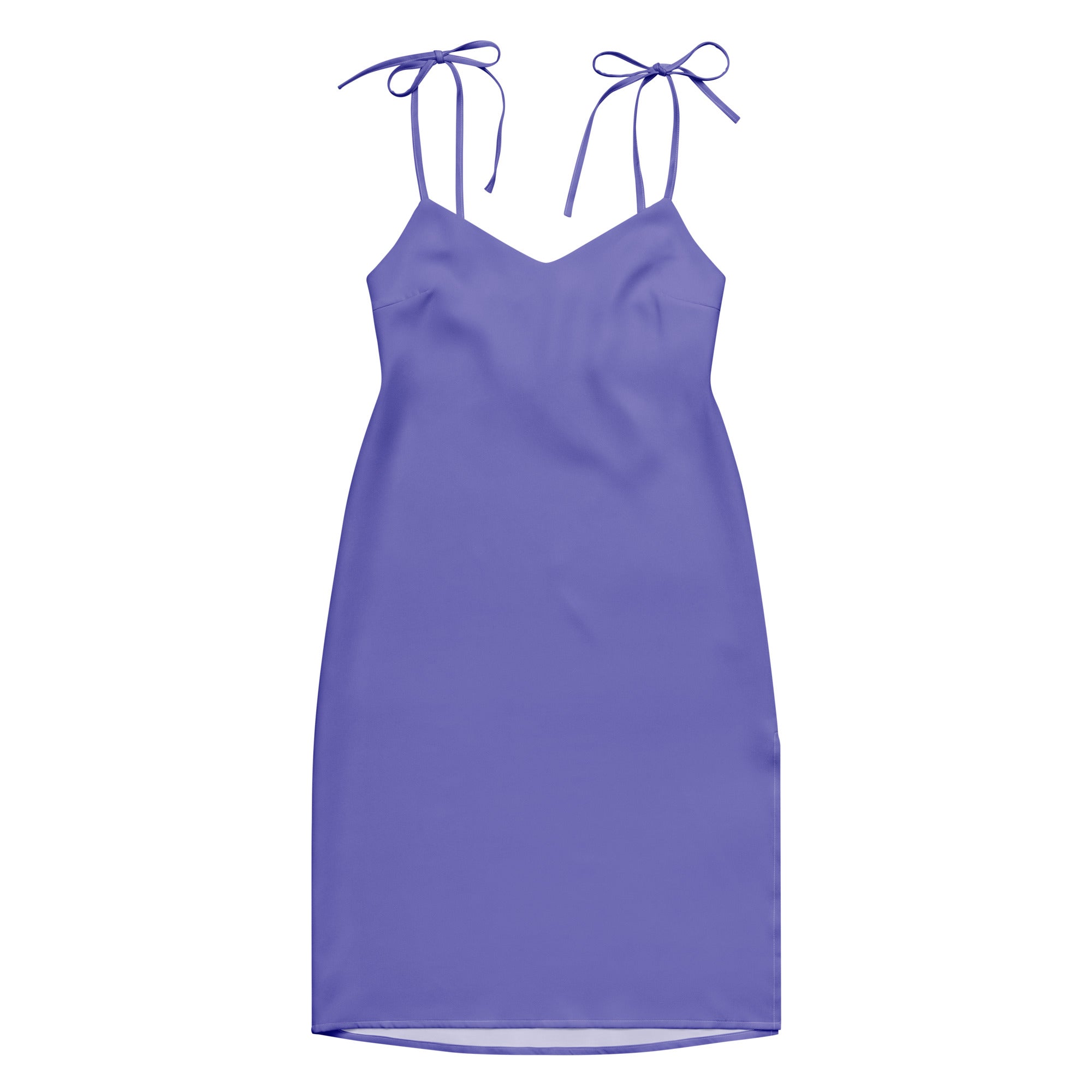 Purple slip dress with thin straps on a white background