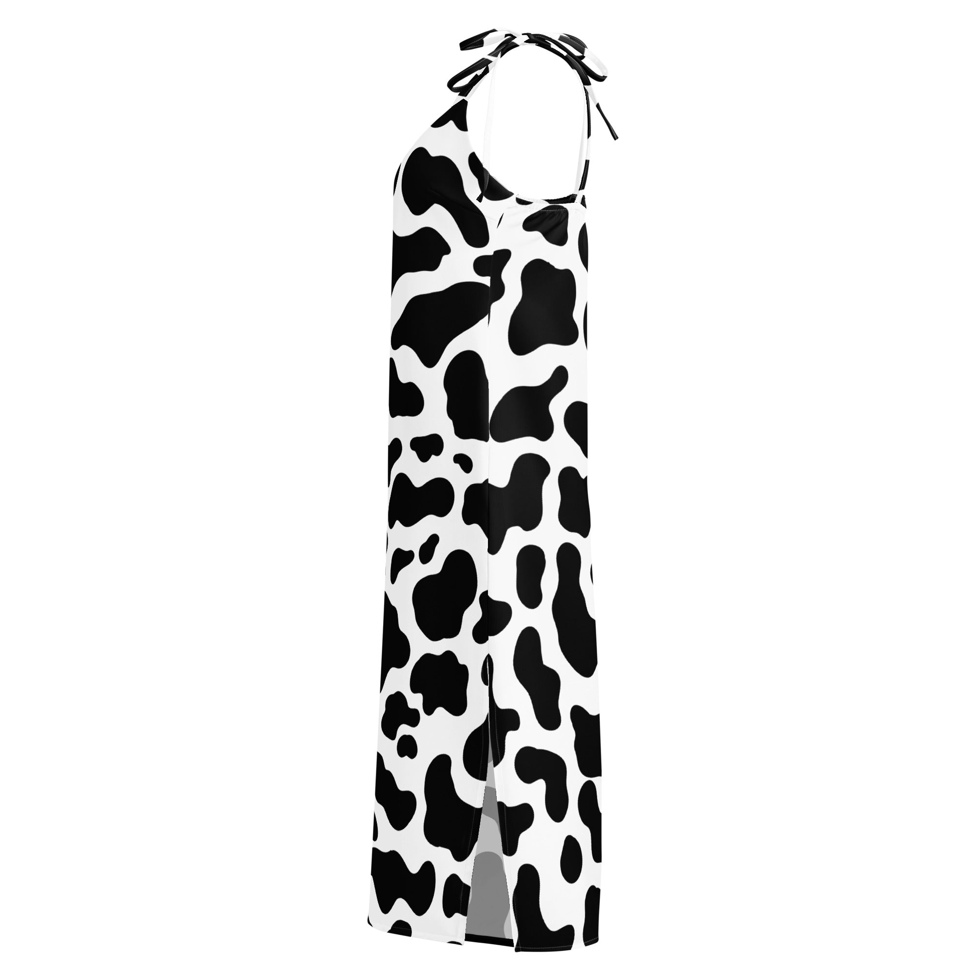 Black and white cow print dress on a white background