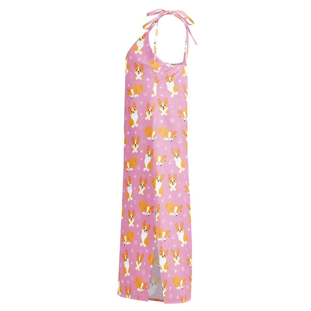 Pink dress with corgi pattern on a white background