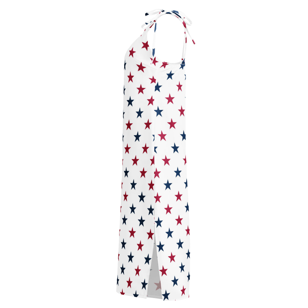 Women's USA Stars Slip Dress - Midi Dress With Adjustable Tie Straps & Built In Bra 