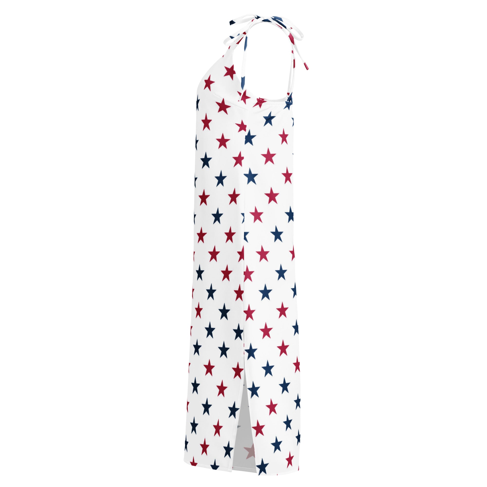 Women's USA Stars Slip Dress - Midi Dress With Adjustable Tie Straps & Built In Bra 