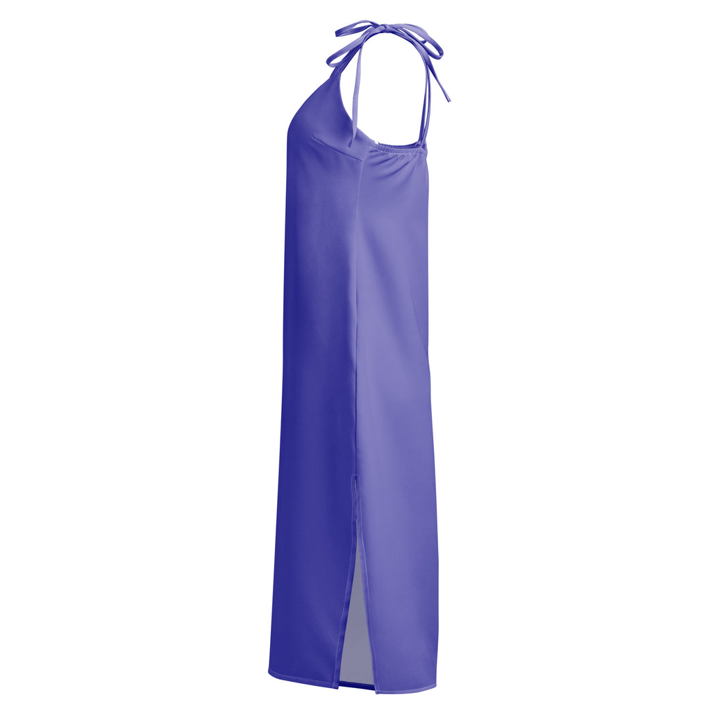 Purple halter dress on a white background