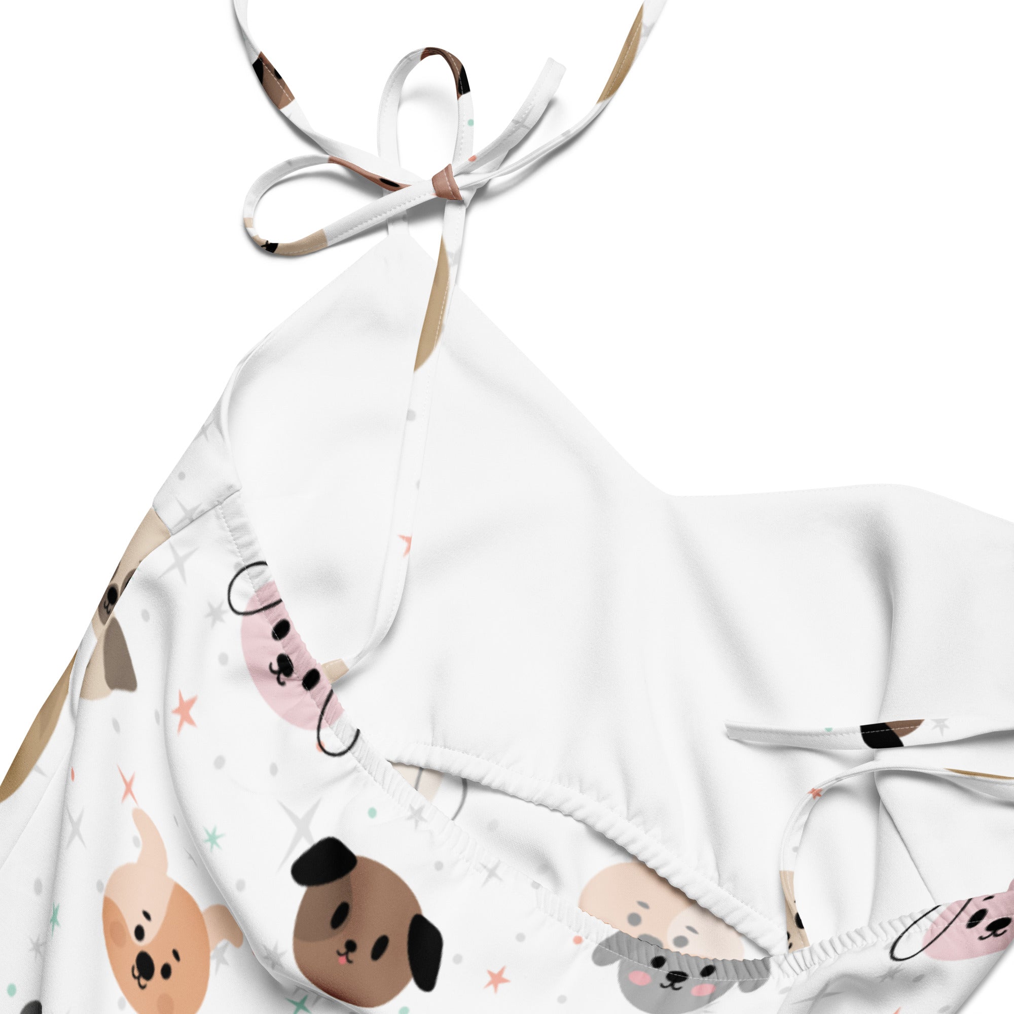 Women’s dog face slip dress midi with adjustable tie straps and built-in bra white halter top with colorful cartoon dogs