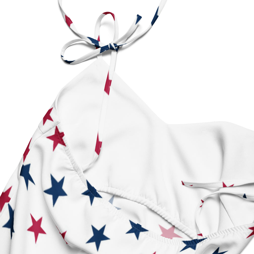 Women's USA Stars Slip Dress - Midi Dress With Adjustable Tie Straps & Built In Bra, close up